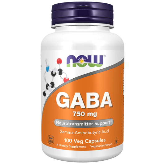 NOW Foods Supplements, GABA (Gamma-Aminobutyric Acid) 750mg, Neurotransmitter Support*, 100 Veg Capsules - Medaid International