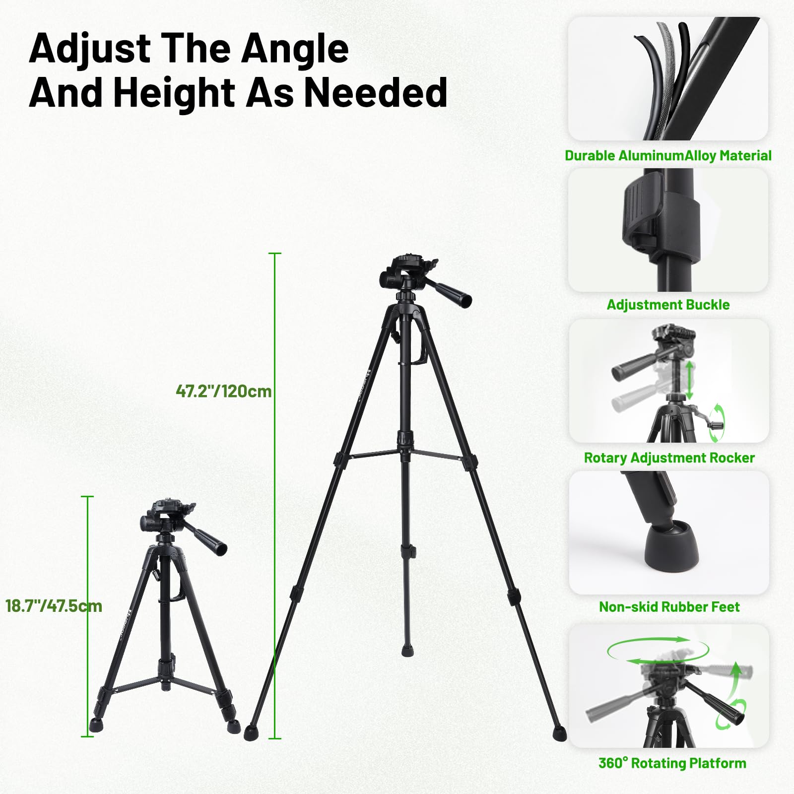 Laser Level 360 Self Leveling with 47" Tripod, Huepar 3x360° High Brightness Green Laser Leveler Tool for Construction, Tile and Picture Hanging, 5200 mAh Li-ion Battery & 2 Portable Bag Included - Medaid International