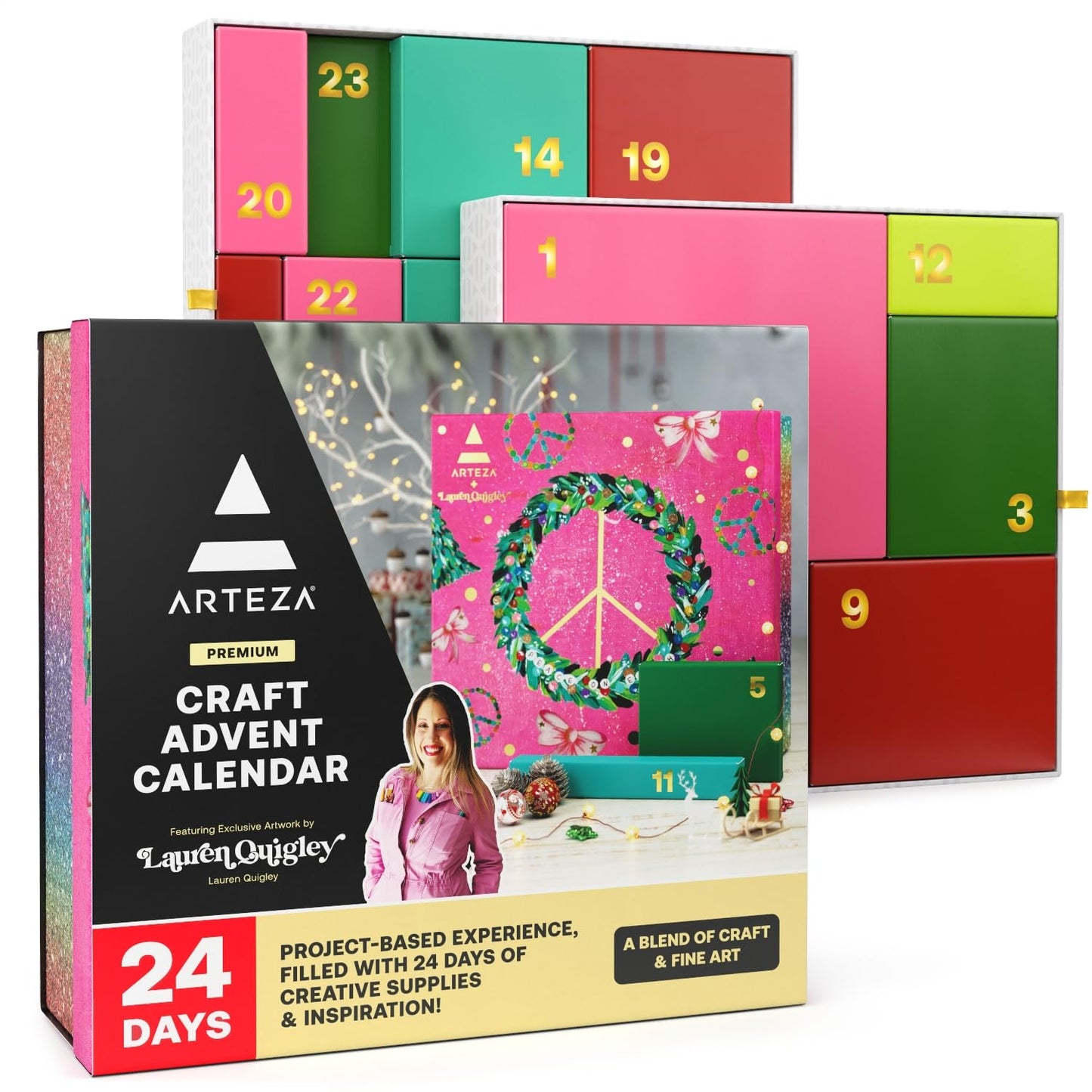 ARTEZA Craft Advent Calendar, 24-Day DIY Art Kit with Supplies & Projects, Curated by Lauren Quigley, Holiday Gift for Adults, Crafters & Artists - Medaid International