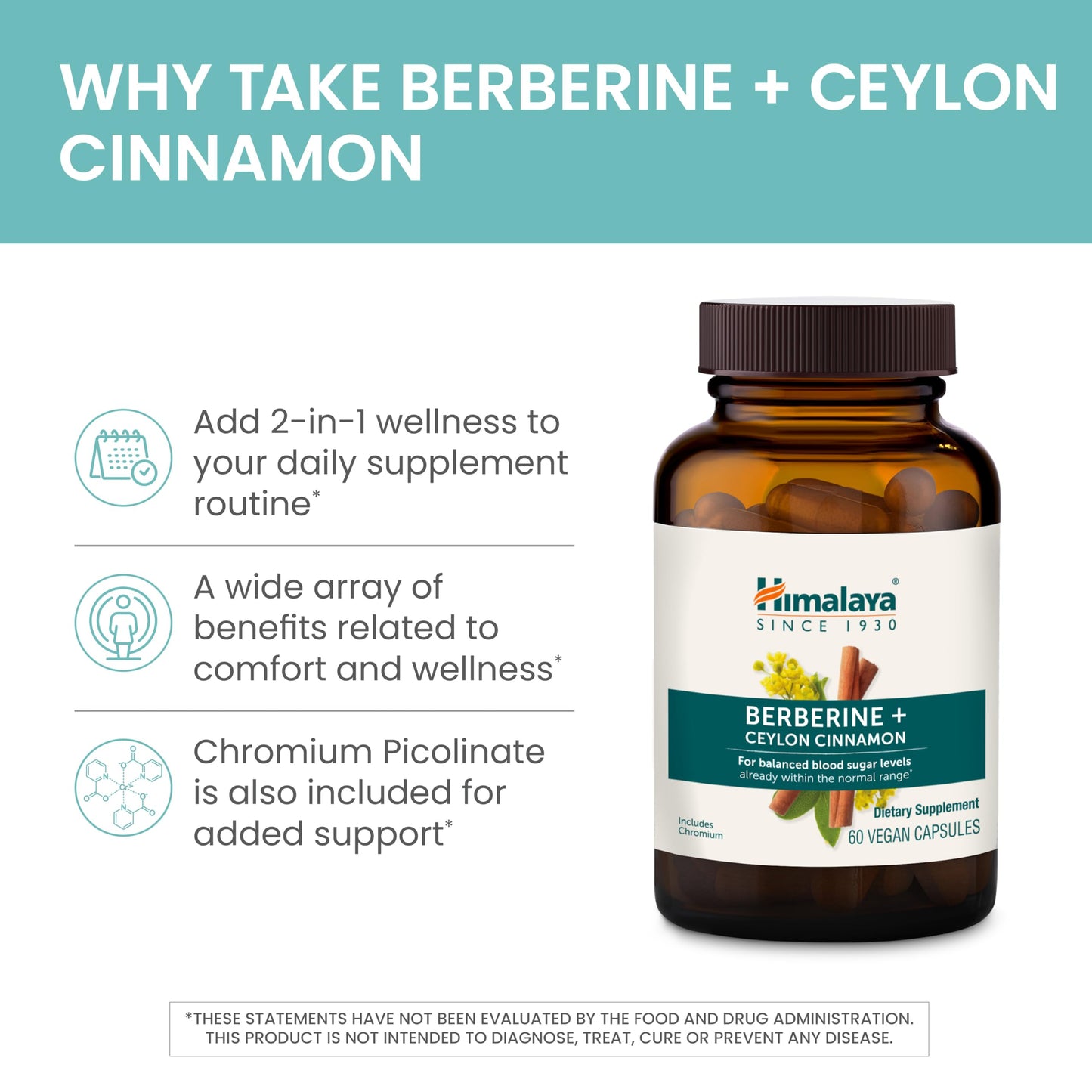 Himalaya Berberine with Ceylon Cinnamon - Herbal Supplement for Supporting Normal Metabolism, Immune, and Digestive Health - Vegan, Gluten Free, 60 Vegetarian Capsules - Medaid International