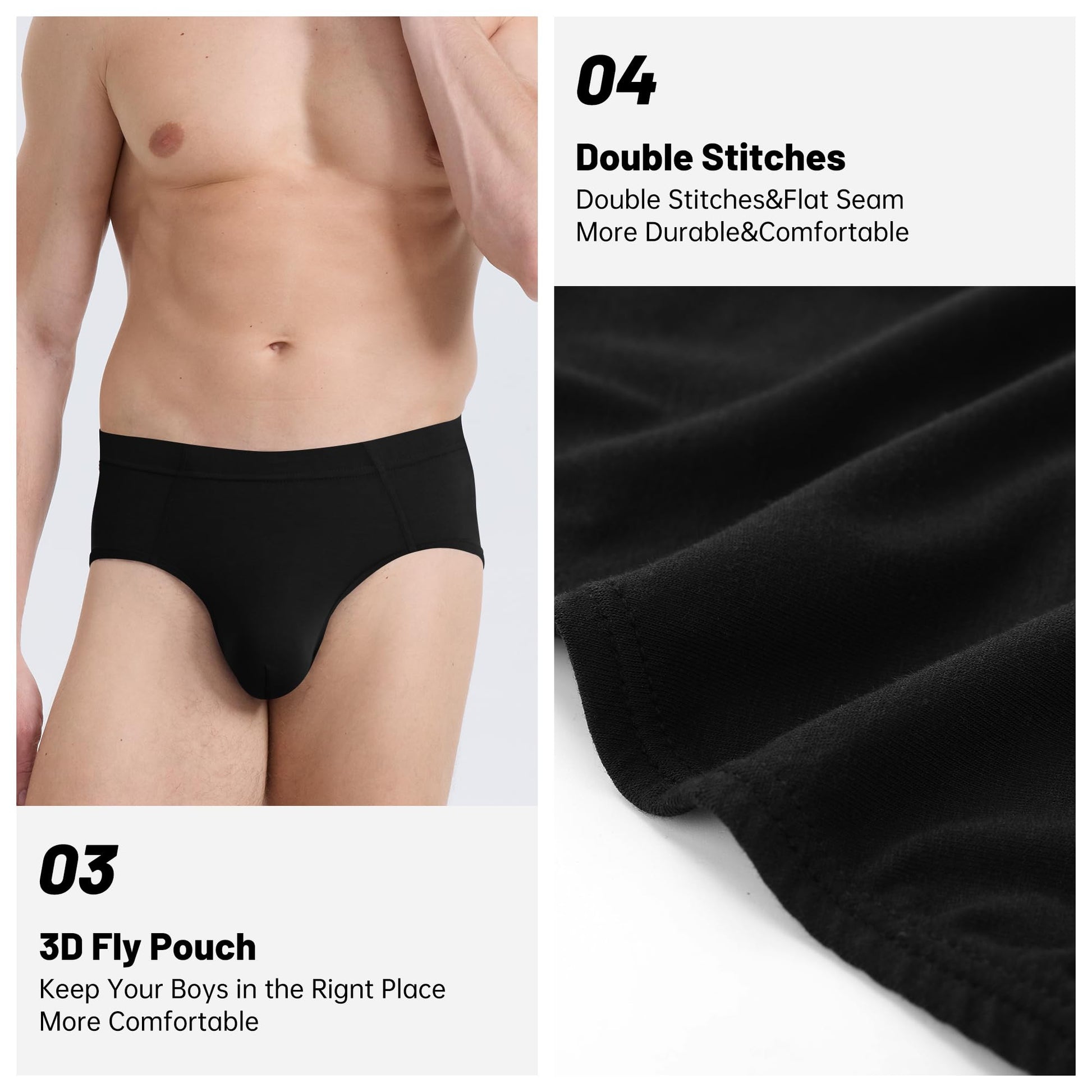 BAMBOO COOL Men's Underwear Briefs Fabric Covered Waistband Underwear Breathable Briefs with 3D Pouch Tagless Panties for Men - Medaid International