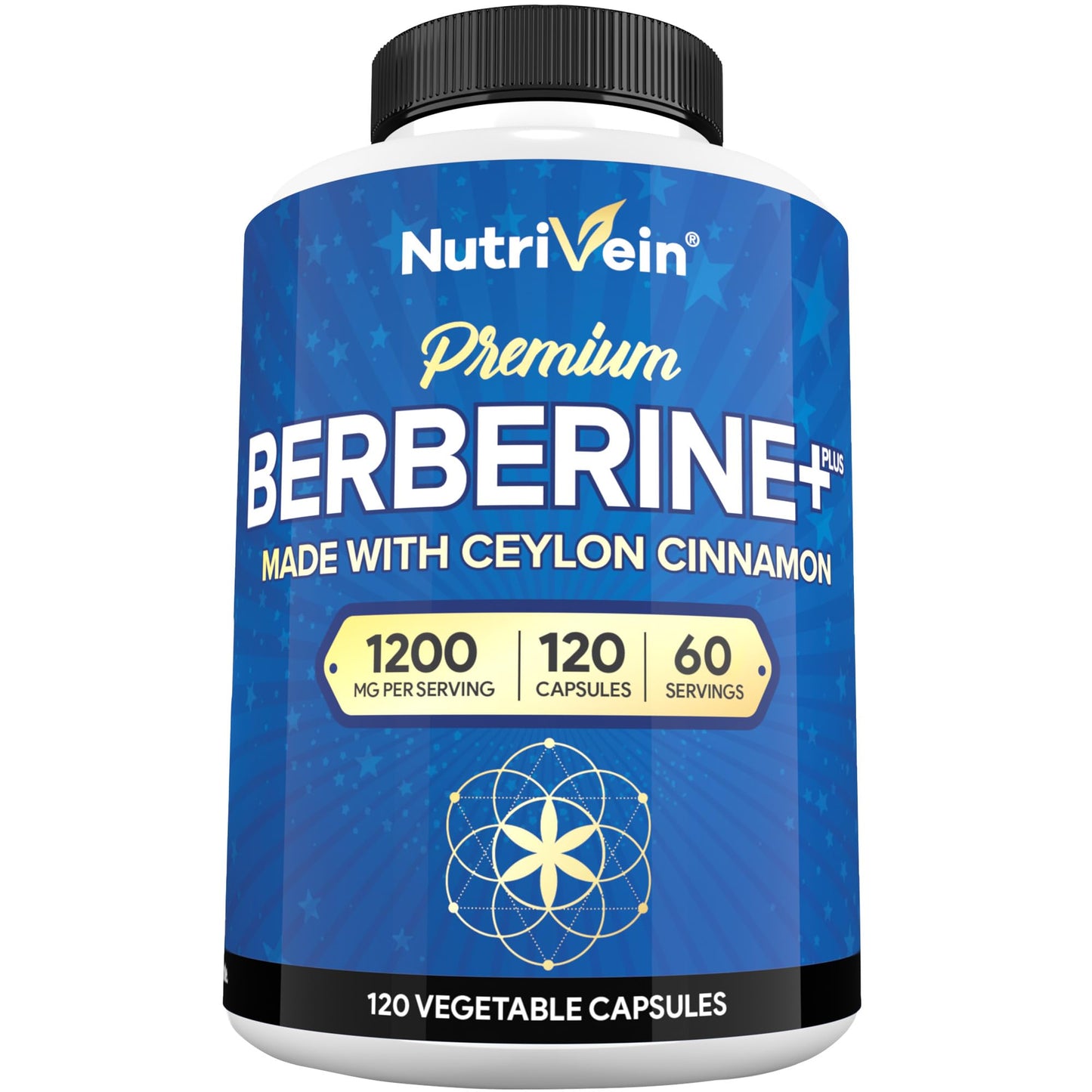 Nutrivein Premium Berberine HCL 1200 mg with Ceylon Cinnamon - 120 Capsules: High-Absorption Berberine Supplement for Defenses, Digestion, & Metabolism - Medaid International