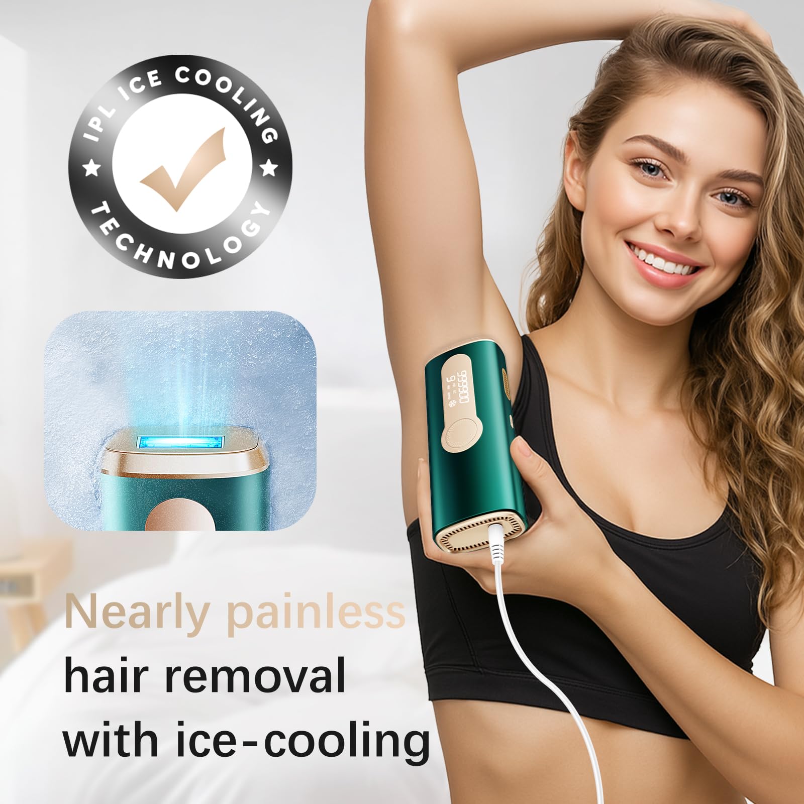 Laser Hair Removal, IPL Laser Hair Removal Device for Women & Men, Safe at-Home Nearly Painless 45°F Ice-Cooling Contact, Long-Lasting Result for Full Body & Face, Dark Green - Medaid International