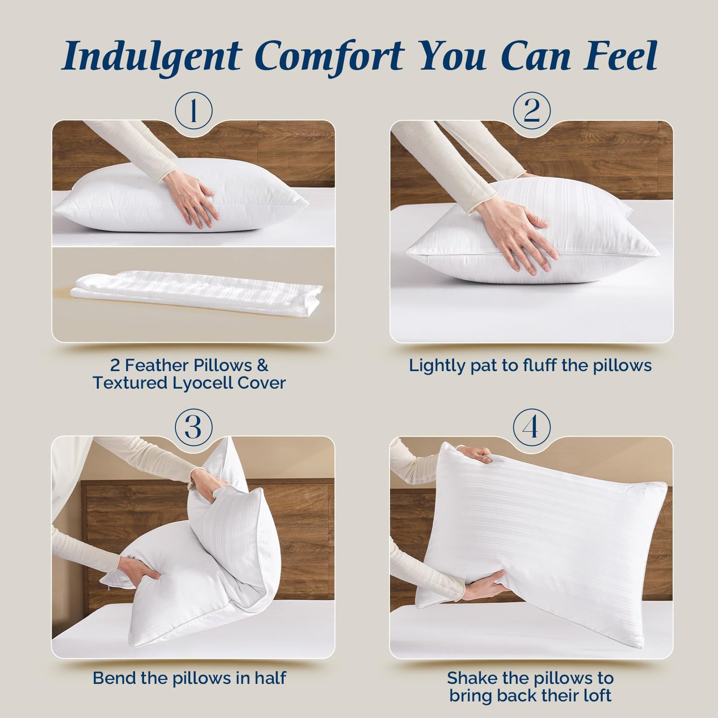 downluxe Goose Feather and Down Pillows - Hotel Collection Feather Pillows Set of 2 for Back, Stomach or Side Sleepers, Queen Size (20"x28") - Medaid International