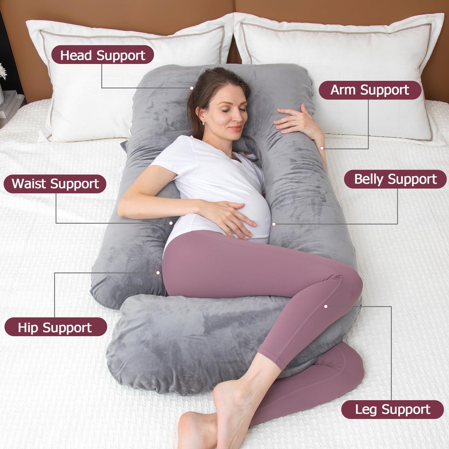 MOON PINE Pregnancy Pillow, U Shaped Full Body Pillow for Maternity Support, Sleeping Pillow with Cover for Pregnant Women (Dark Grey) - Medaid International