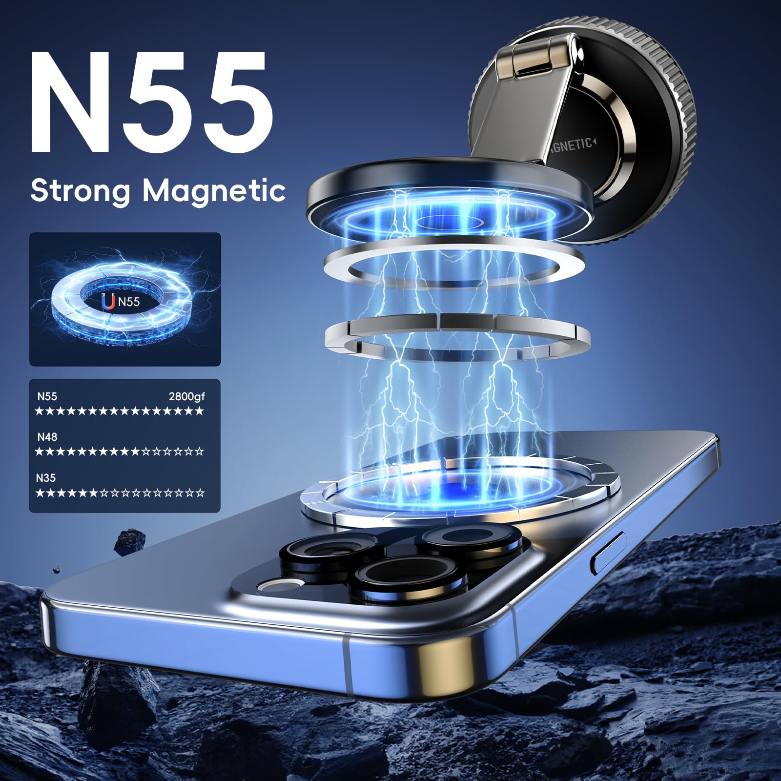 Magnetic Phone Holder for Car 2026 Heavy Duty Model 360° Adjustable Vacuum Suction Car Magsafe Phone Mount Cell Phone Holders for Your Car for iPhone 16 Pro Max 15 14 13 12 Plus (Metal Stand Rotor) - Medaid International