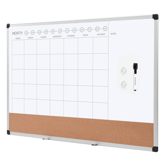 Amazon Basics 24" x 36" Monthly Whiteboard Calendar with Cork Board, Wall Mounted, Easy to Install, Silver Aluminum Frame - Medaid International