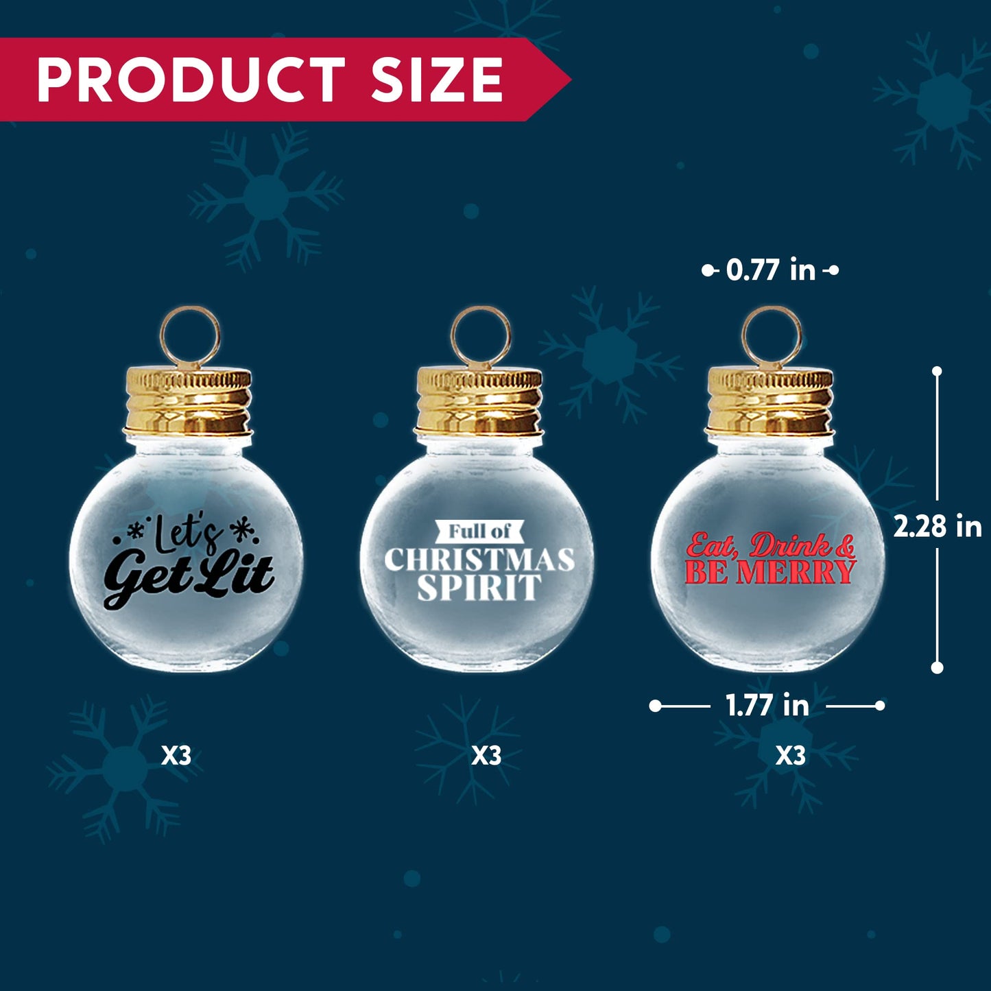 Joiedomi 9 Pcs Christmas Boozeball Ornaments Set, Xmas 1.7 oz Clear Fillable Ball, Tree Hanging Decorations for Christmas Holiday Indoor and Outdoor Decorations - Medaid International