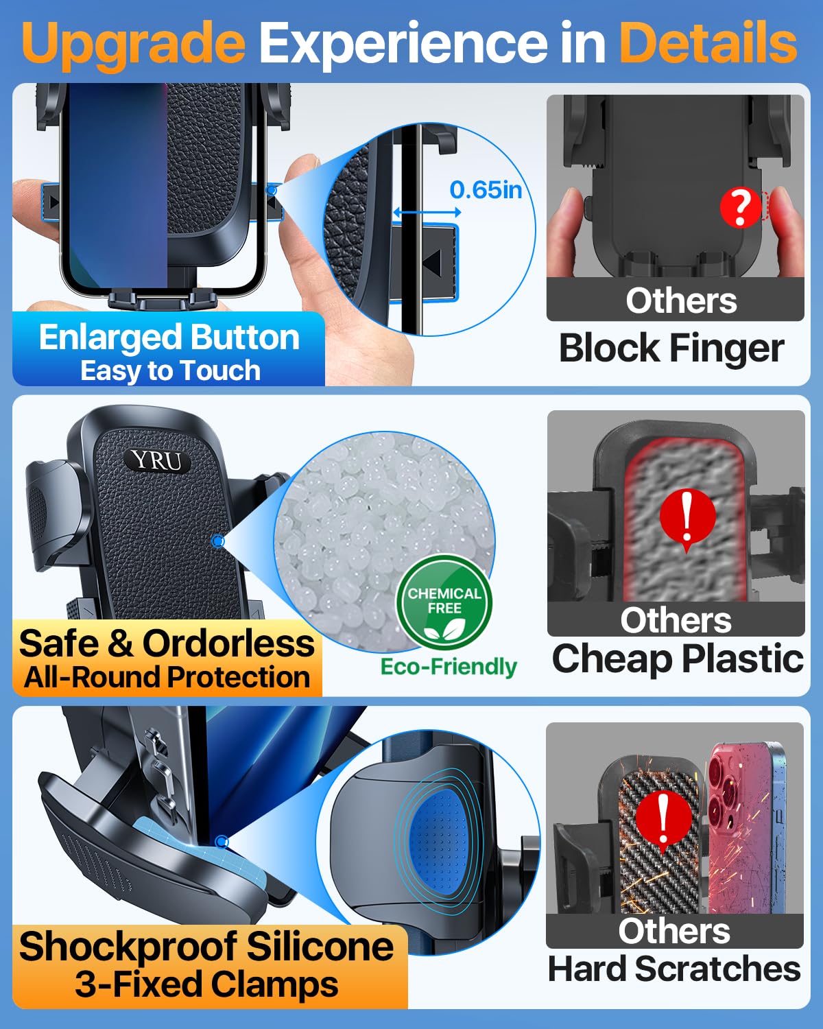YRU [True Upgrade for Safety] Car Phone Holder Mount [Patent & Military-Grade] Dashboard Cell Phone Holder for Car Vent Windshield Phone Stand for iPhone 17 16 15 14 13 Pro Max Truck Samsung, Black - Medaid International