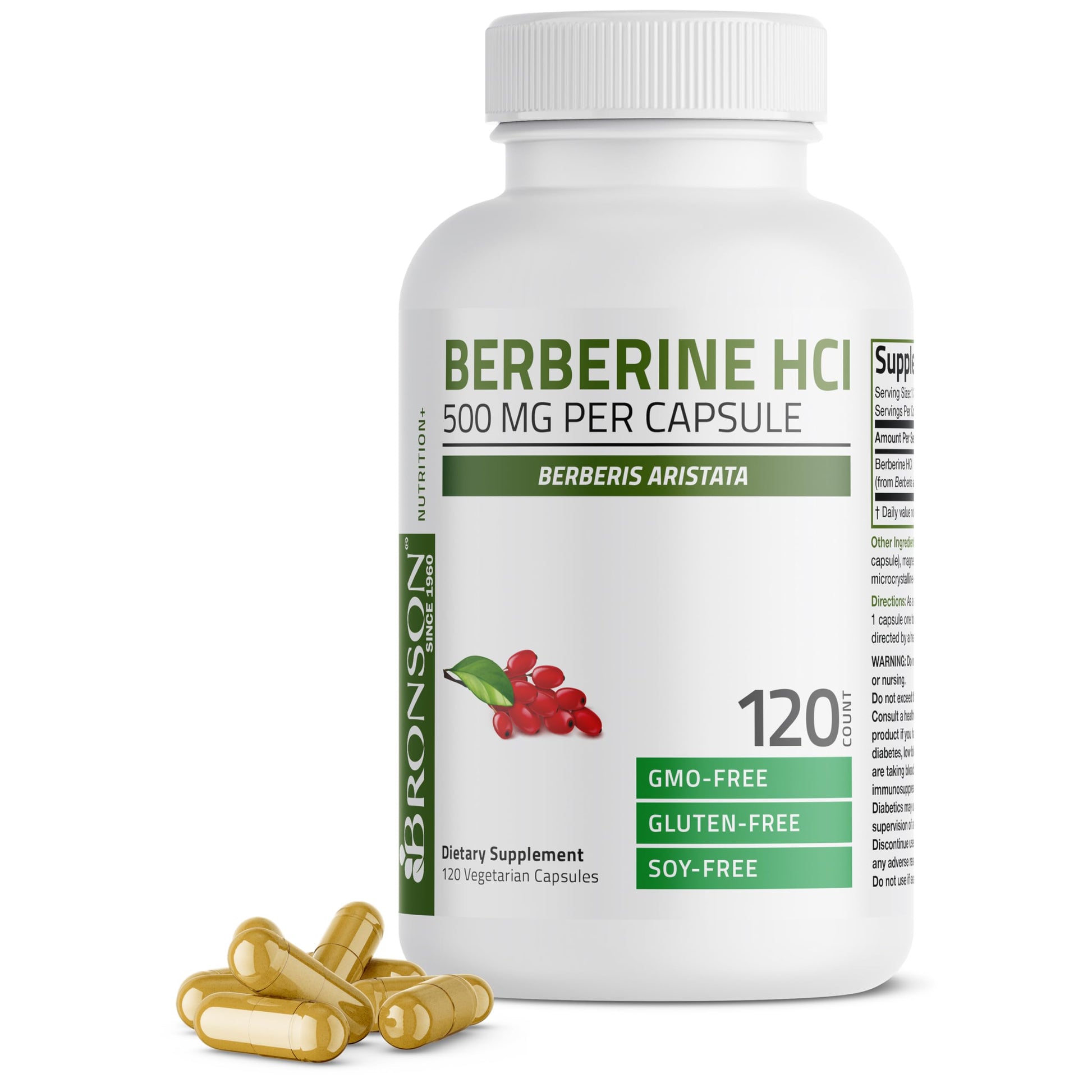 Bronson Berberine As Berberine HCI Berberis Aristata 500mg Per Vegetarian Capsule Non-GMO, 120 Vegetarian Capsules - Medaid International