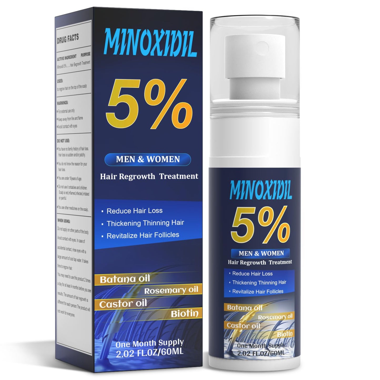 5% Minoxidil for Men and Women, Hair Growth Biotin Serum with Batana and Rosemary for Hair beard Regrowth Treatments, Extra Strength Hair Loss Solution to Regrow Thicker, 2.02FL OZ - Medaid International
