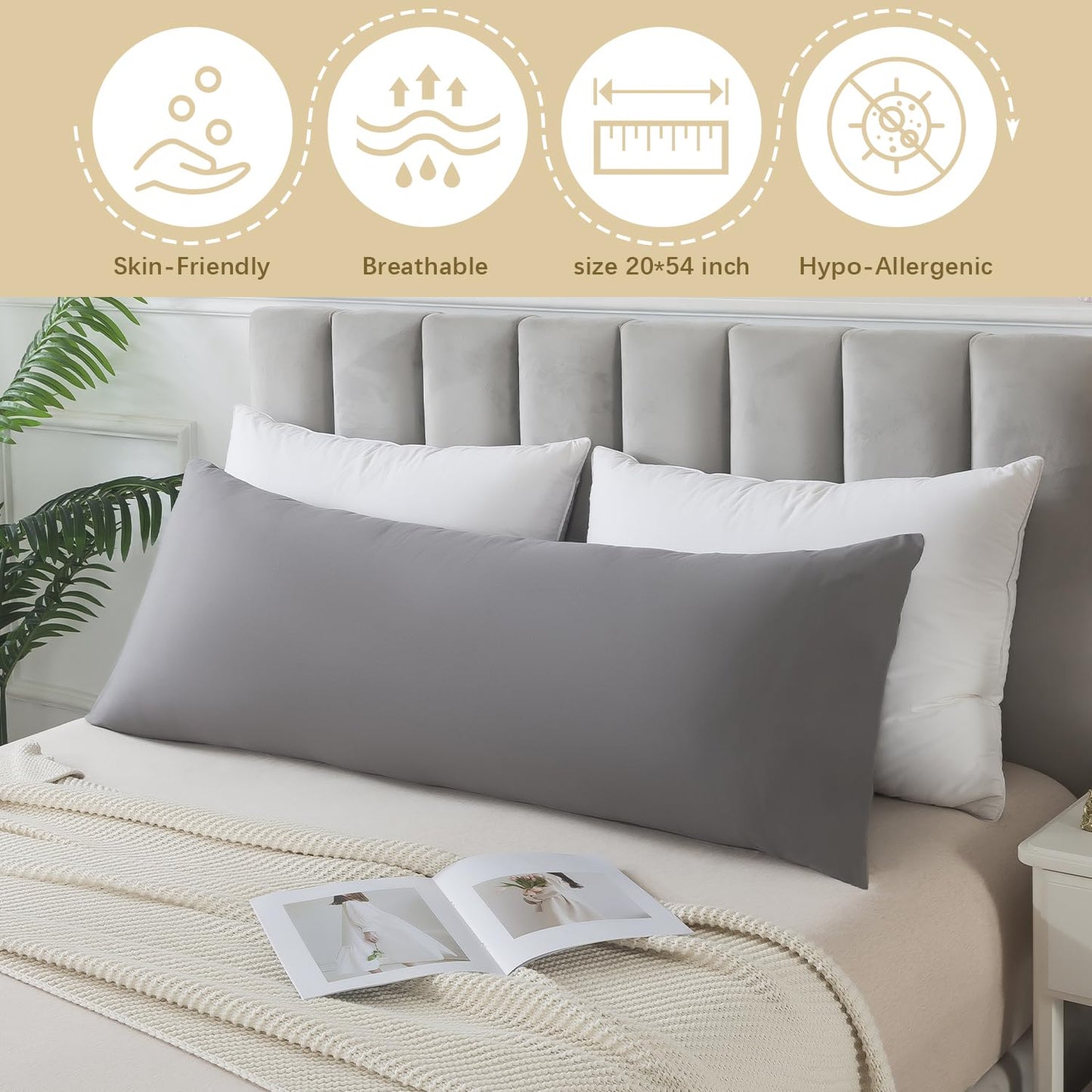 INSPIRE CRAFTER Memory Foam Body Pillow Insert, Soft Large Long Bed Pillow for Adults, Breathable Full Body Pillow, Grey - Medaid International