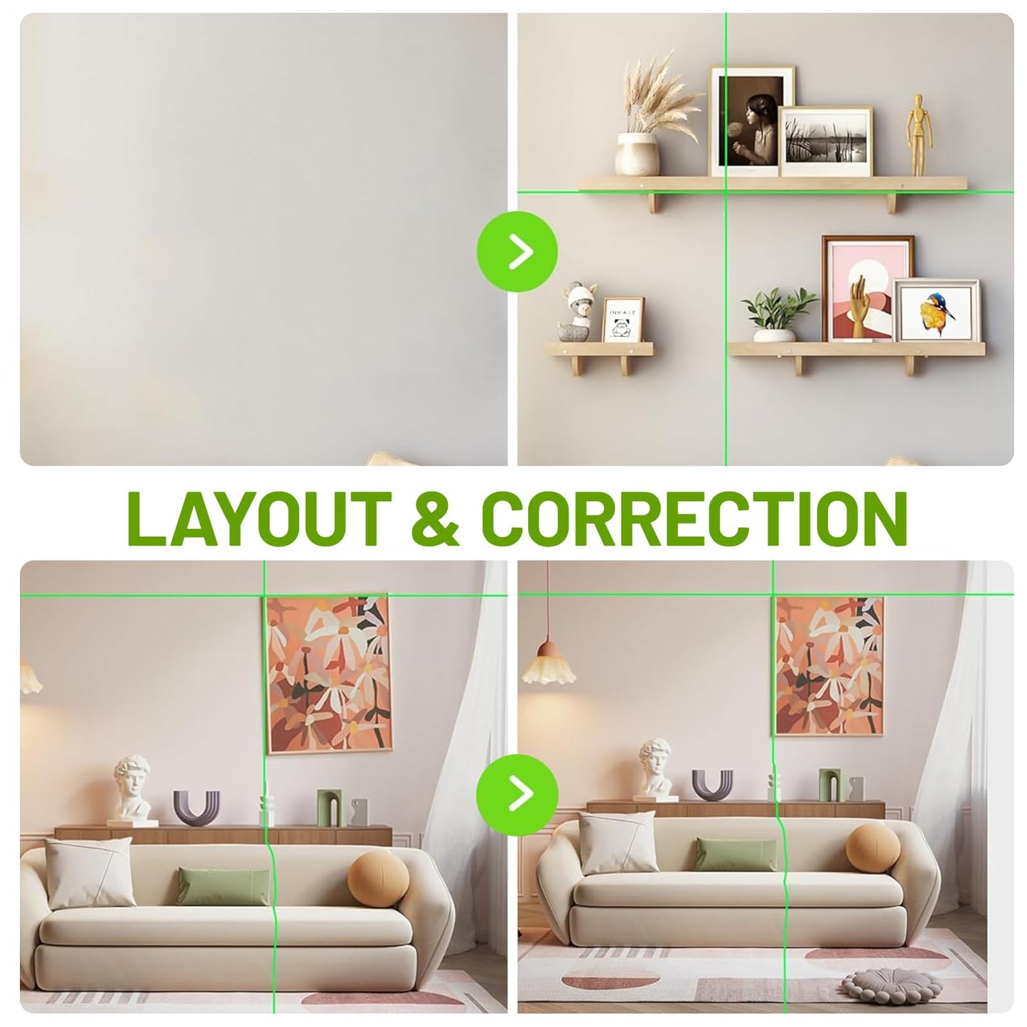 Huepar Laser Level, 100Ft Self Leveling Green Cross Line Laser for Picture Hanging, Tile, Decoration & DIY Construction – 360° Magnetic Base & AA Battery, Indoor Use - Medaid International