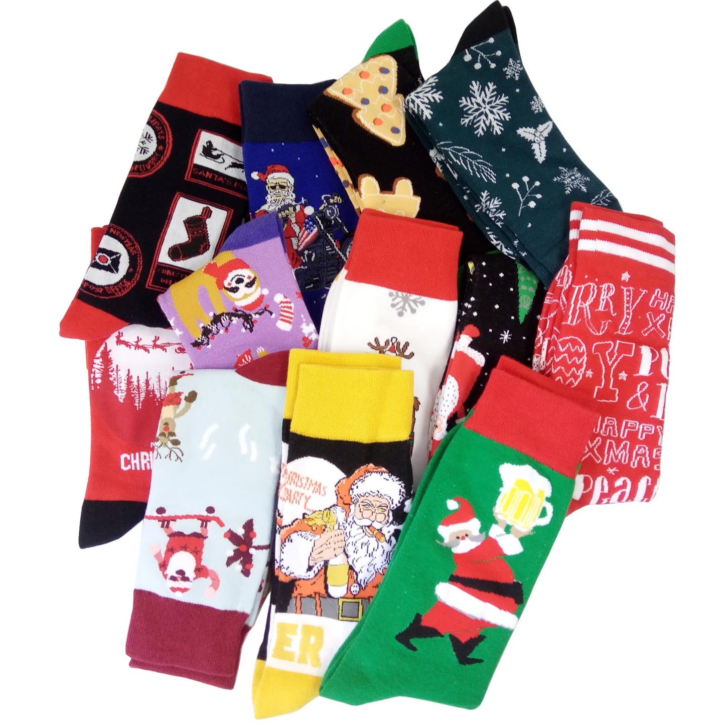 HSELL Funny Mens Christmas Patterned Dress Socks Crazy Design Cotton Fun Socks Novelty Gifts for Men (12 Pairs - Mens Christmas Assorted) - Medaid International