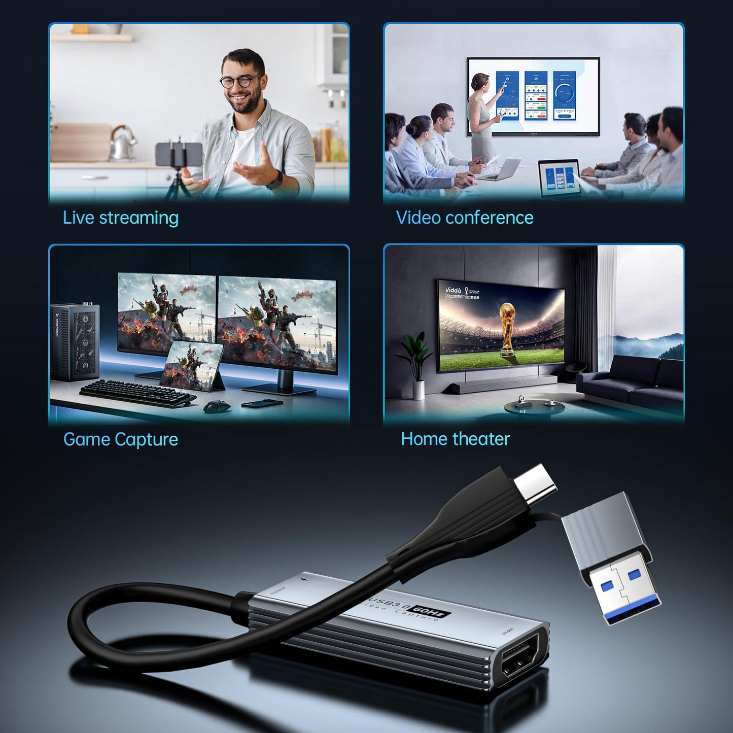 XIIXMASK USB 3.0 Video Capture Card with 100W PD - HDMI to USB/USB-C Capture Card 1440P 30fps & 1080P 60fps Video Capture Device for Streaming, Game Recording, Compatible for Quest 3, Switch, PS4/PS5 - Medaid International