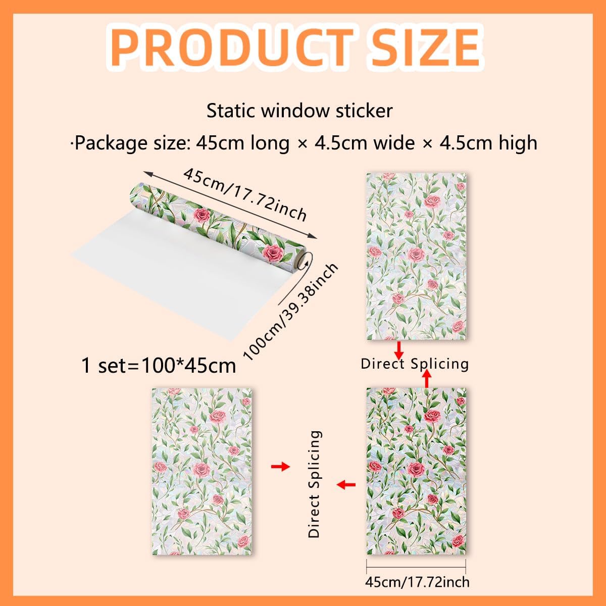 NALACAL Window Privacy Film, Decorative Rose Floral Frosted Window Film, Double Sided Static Glass Window Clings, 45 x 100cm - Medaid International