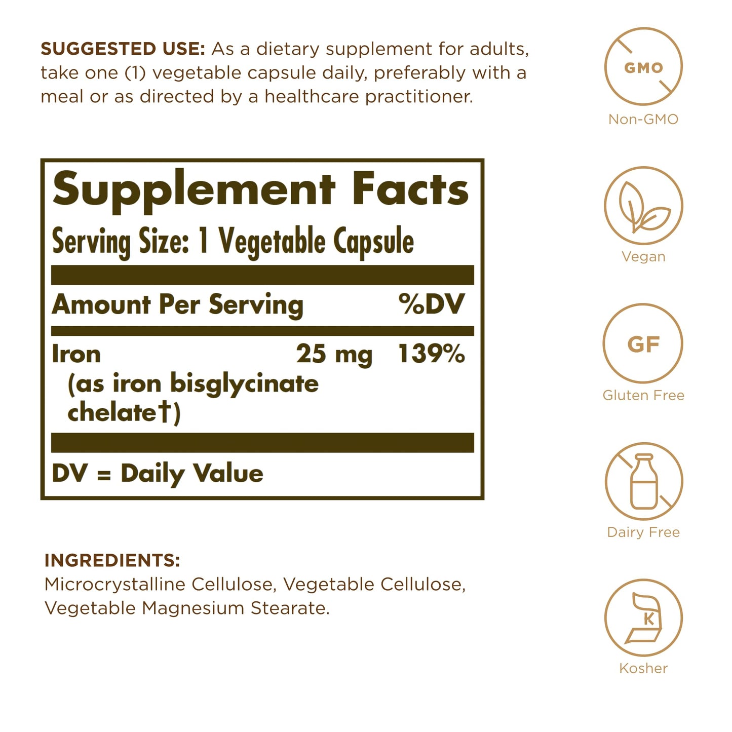 Solgar Gentle Iron (Iron Bisglycinate) 25 mg - 90 Vegetable Capsules - Non-Constipating, Gentle on Your Stomach - Gluten Free - 90 Servings - Medaid International