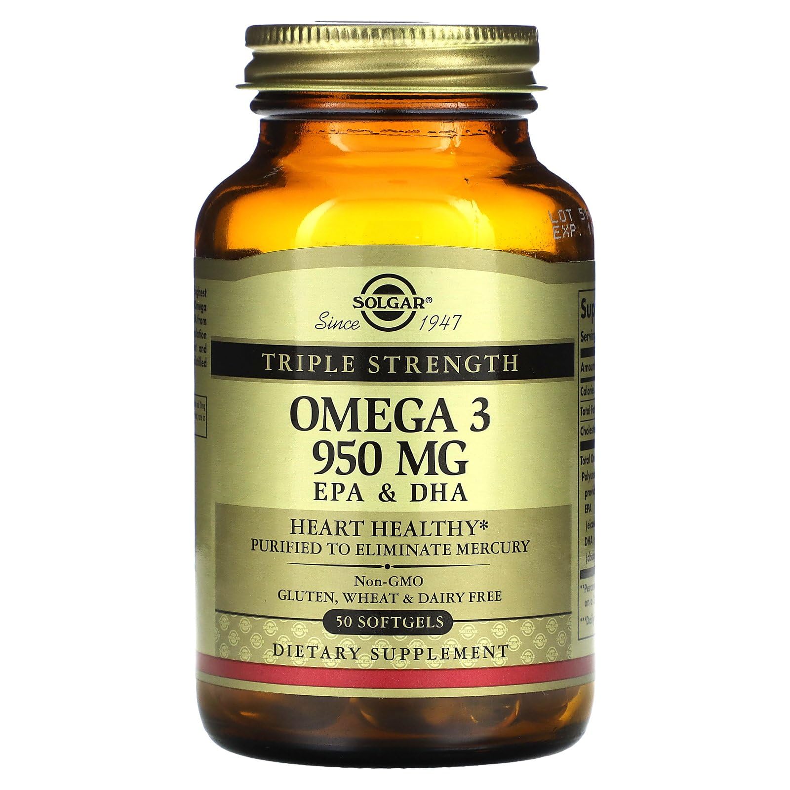 Solgar Triple Strength Omega 3 950 mg - 50 Softgels - Supports Joint & Skin Health - Non-GMO, Gluten Free, Dairy Free - 50 Servings - Medaid International