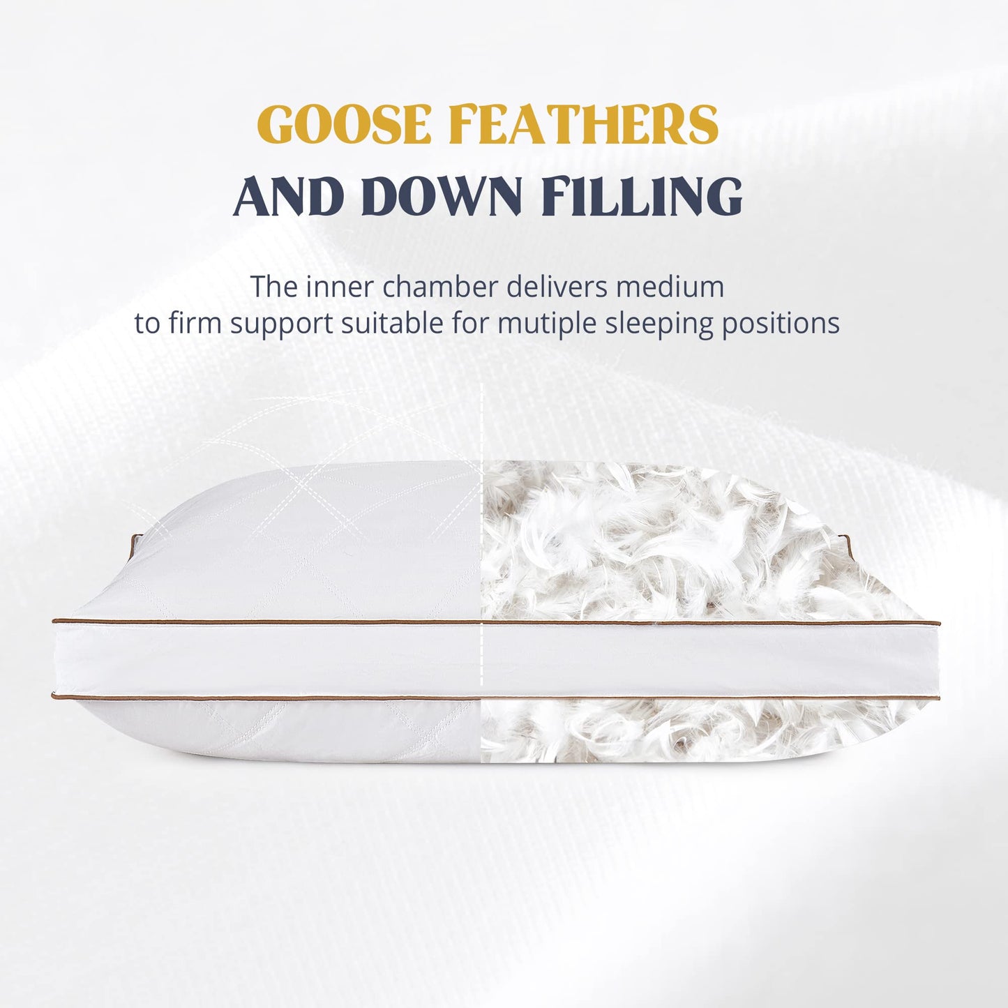 puredown® Goose Feathers and Down Pillow for Sleeping Hotel Collection Bed Pillows, Gusseted, Standard/Queen, Set of 2 - Medaid International