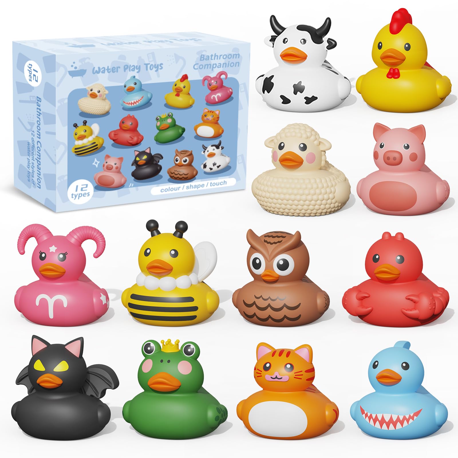 12PCS Rubber Ducks,Toddler Bath Toys,No Hole Bathtub Toys,Baby Pool Toys for 18 Months and Older - Medaid International