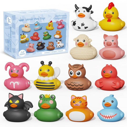 12PCS Rubber Ducks,Toddler Bath Toys,No Hole Bathtub Toys,Baby Pool Toys for 18 Months and Older - Medaid International