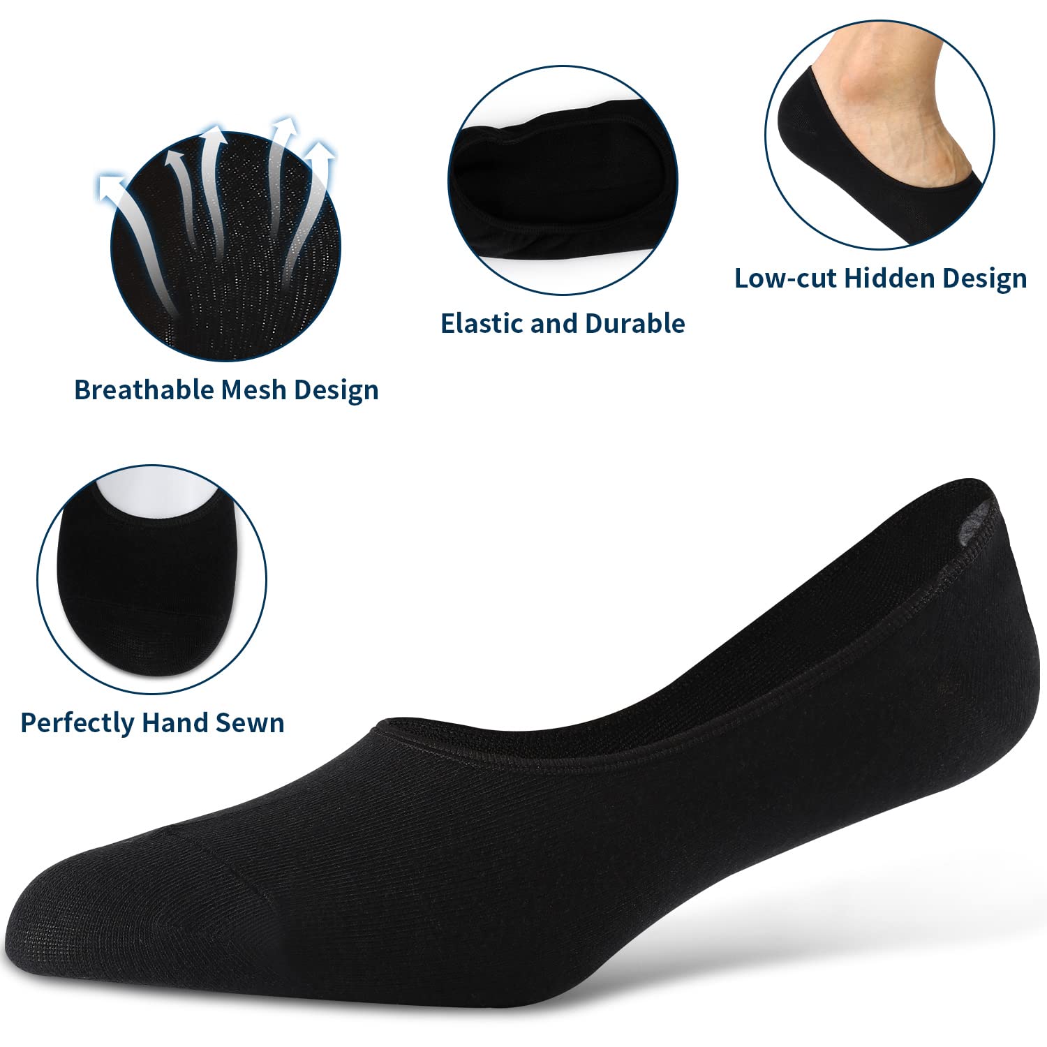 ADFOLF 6 Pack Mens No Show Socks Casual Low Cut Thin Loafers Non Slip Boat Liners - Medaid International