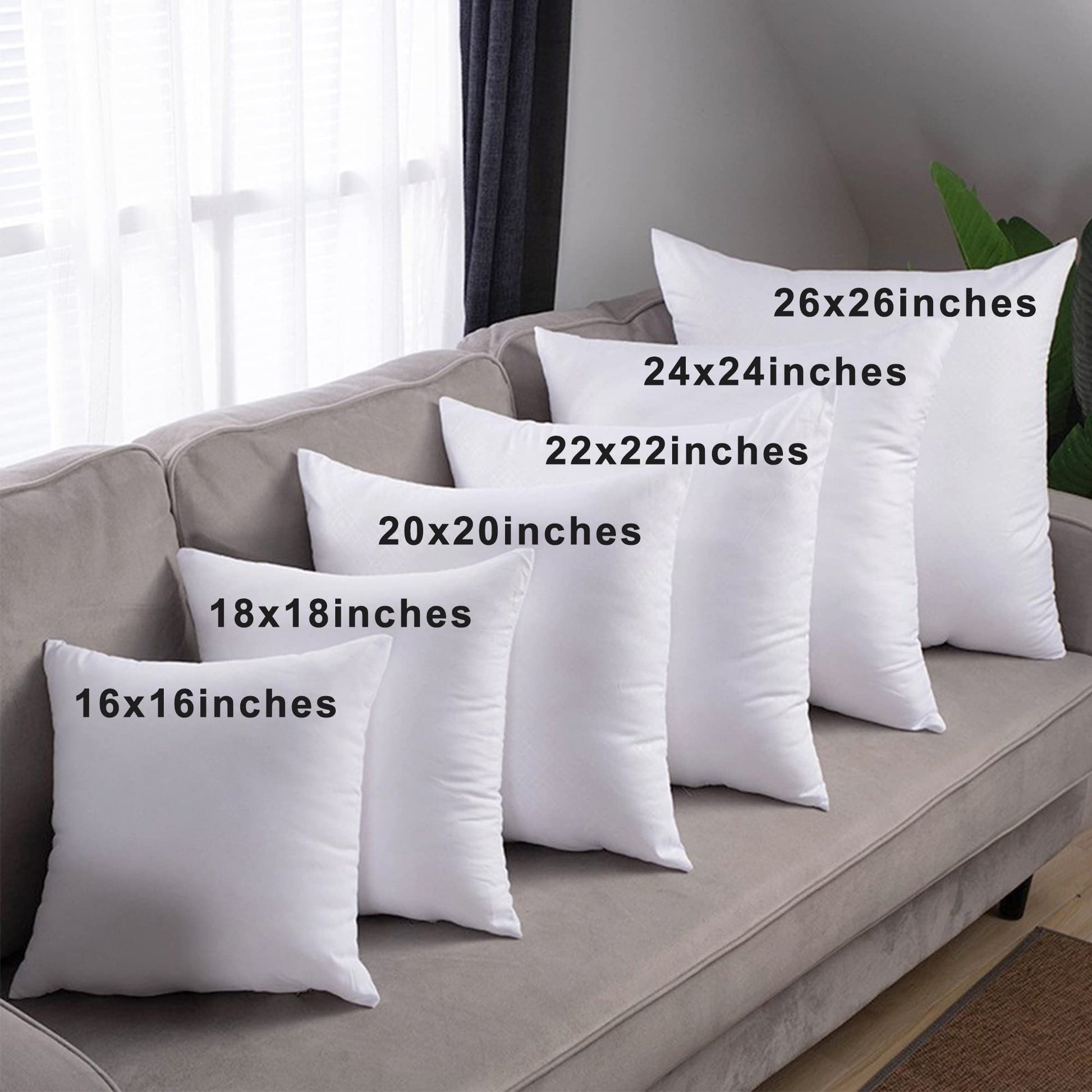 HITO 18x18 Pillow Inserts (Set of 2) - Down Alternative 100% Cotton Cover Decorative Square Throw Pillows White for Couch Bed Sofa - Medaid International