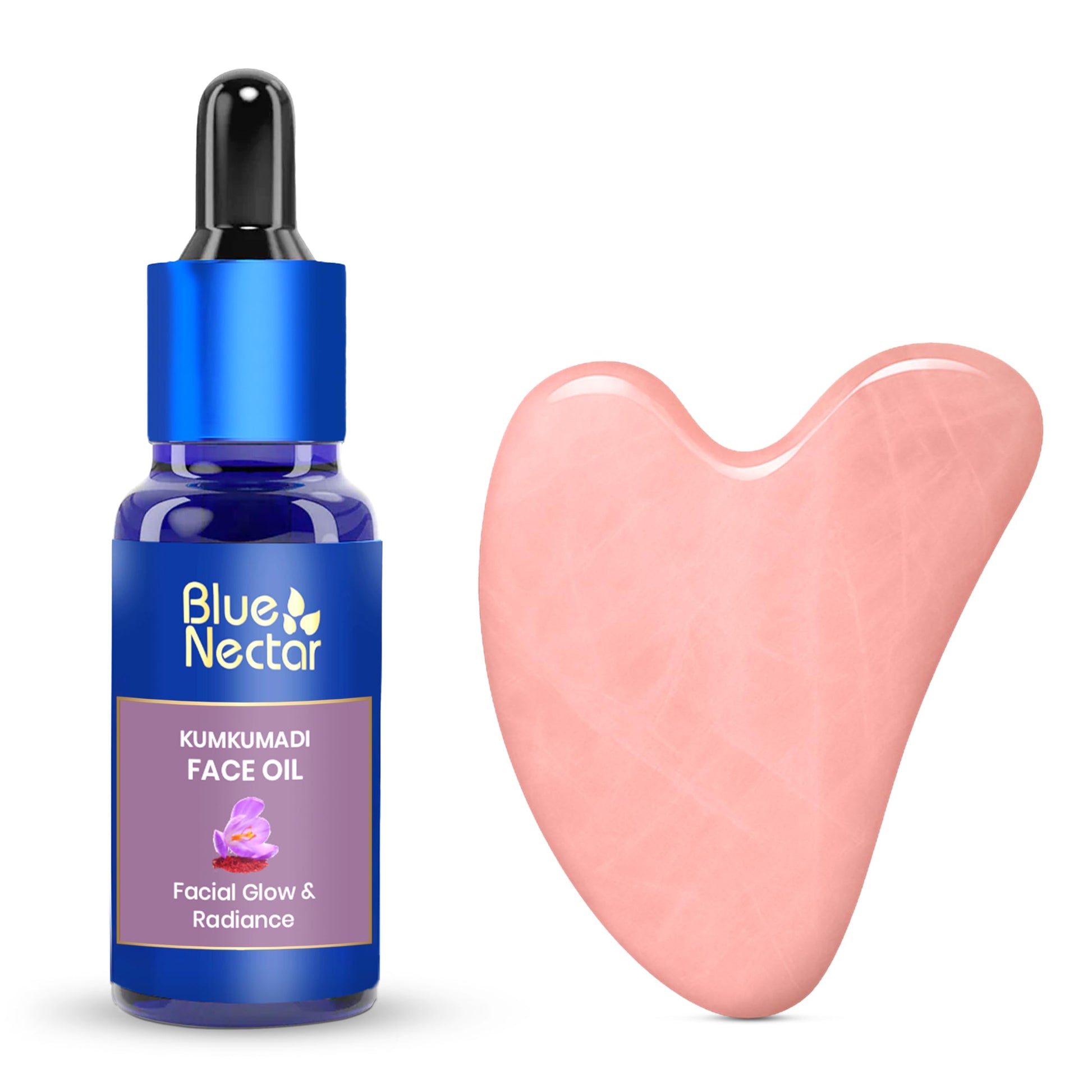 Blue Nectar Kumkumadi Oil with Gua Sha | Ayurvedic Face Oil for Glowing Skin | Natural Face Serum for Women & Men with Gua Sha Stone (26 Herbs, 1 Fl Oz) - Medaid International