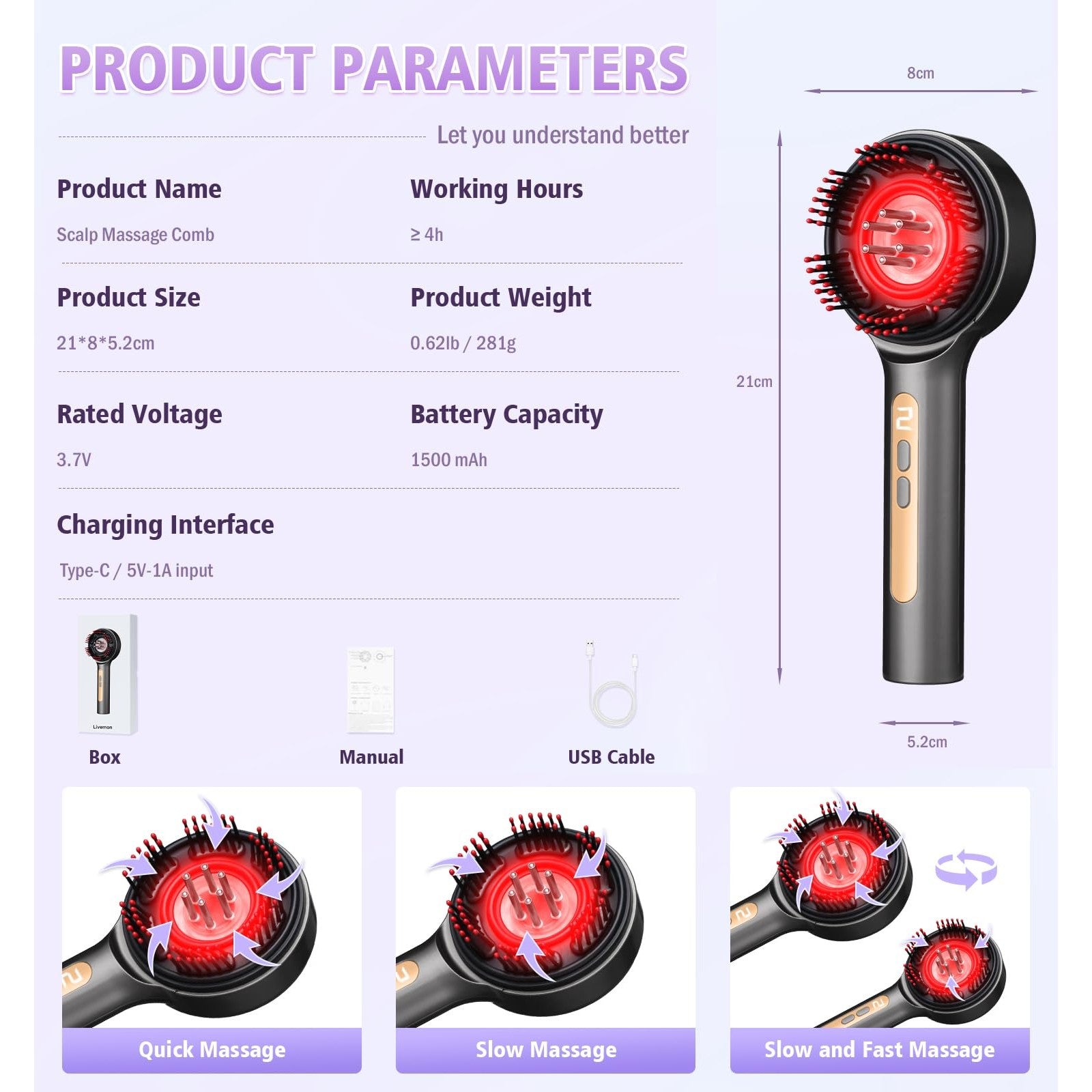 Livemon Electric Scalp Massager, 3-in-1 Hair Oil Applicator & Cordless Scalp Brush, IPX7 Waterproof, Portable Head Massager for Home & Travel, Grey - Medaid International