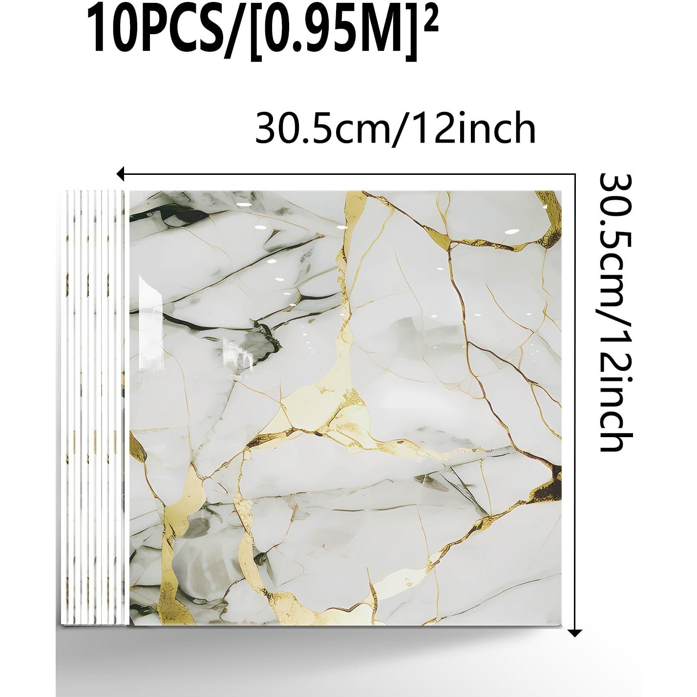 BESTWOO 10 Sheets Marble Peel and Stick Backsplash Tile, 12"x12" Waterproof PVC Self Adhesive Tile Shower Wall Panels for Bathroom, Kitchen, Living Room (Gold White) - Medaid International