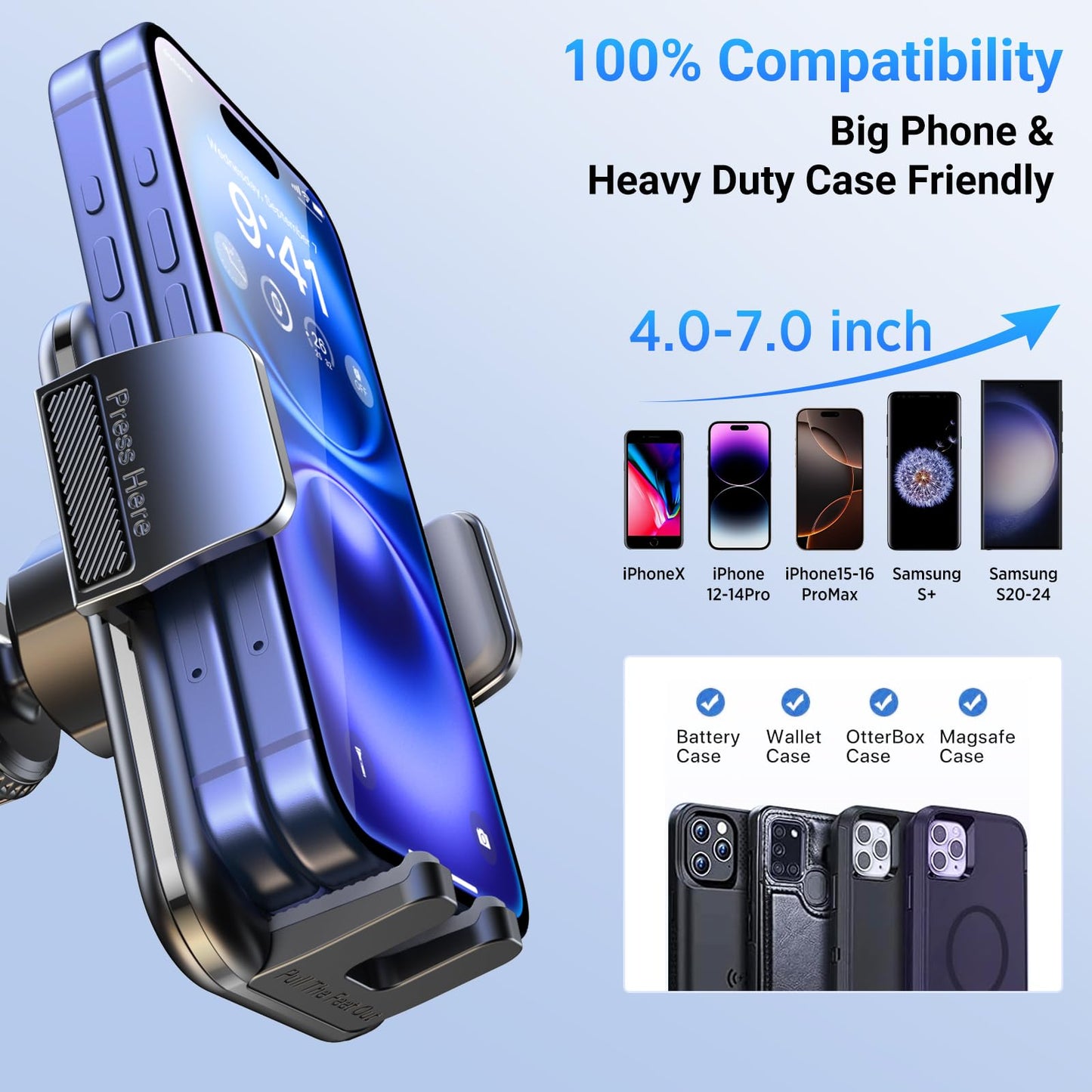 ACMEZING 3-in-1 Car Phone Holder [122+LBS Strongest Suction & Stable Clamp Arm] 360° Adjustable Mount, Cell Phone Holders for Your All Car Models for Dashboard Vent, All Smartphones, Black - Medaid International