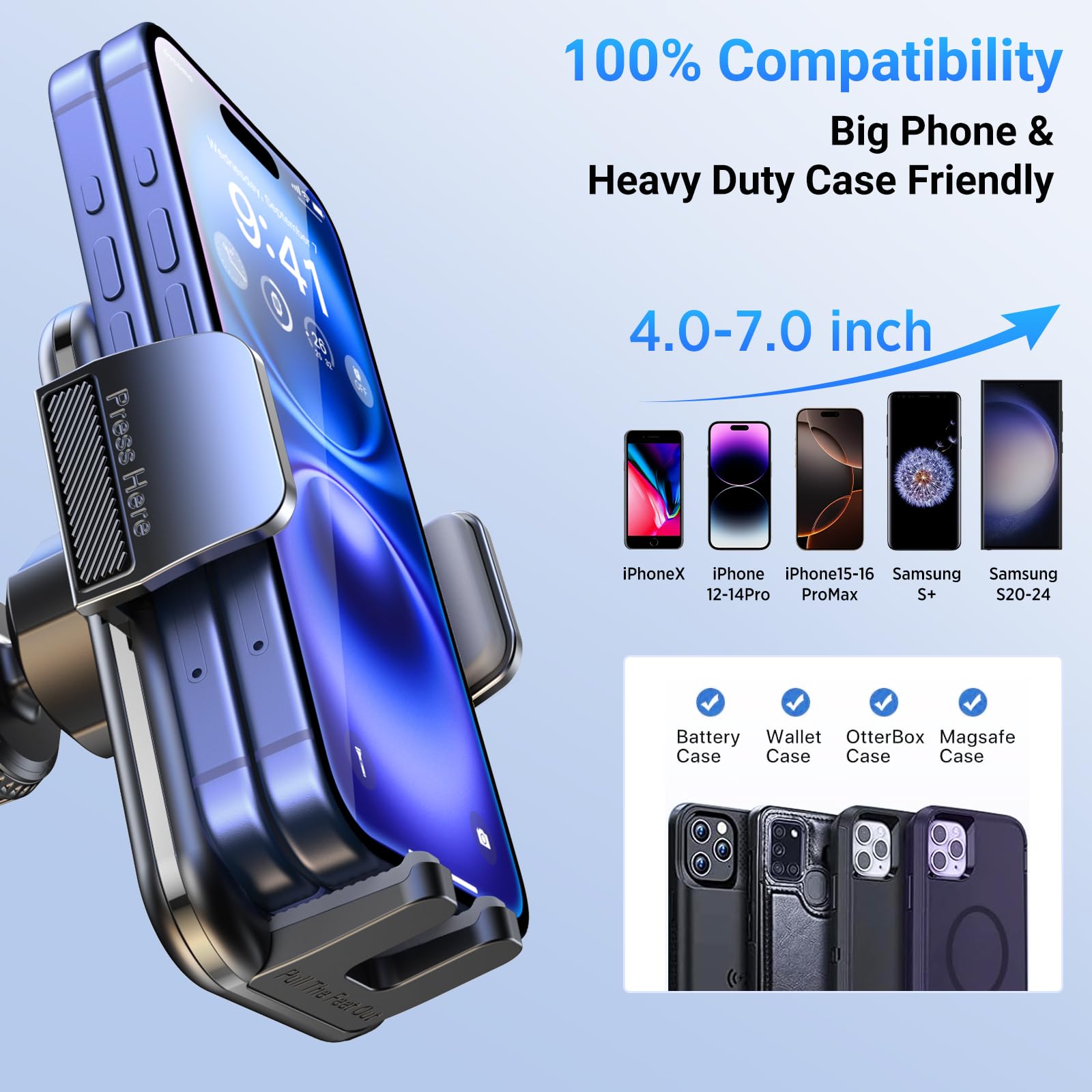 ACMEZING 3-in-1 Car Phone Holder [122+LBS Strongest Suction & Stable Clamp Arm] 360° Adjustable Mount, Cell Phone Holders for Your All Car Models for Dashboard Vent, All Smartphones, Black - Medaid International