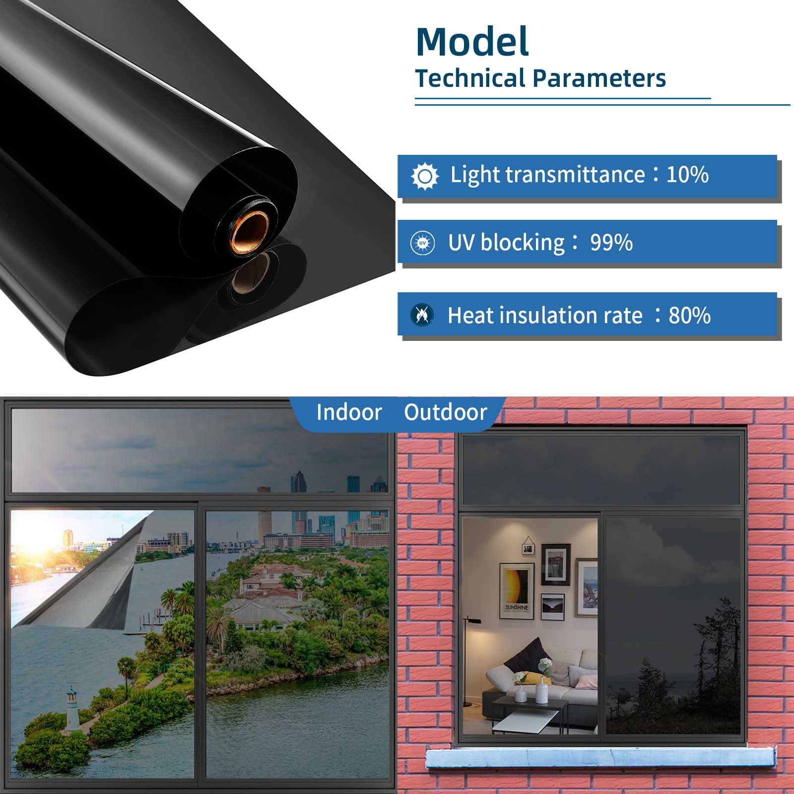Heat Control Window Film, Window Tint Sun Blocking Blackout and UV Protection, one-Way Privacy Mirror Reflective Film,Explosion-Proof Premium PET Material Cosmic Black, 17.5 Inch x 6.5 Feet - Medaid International