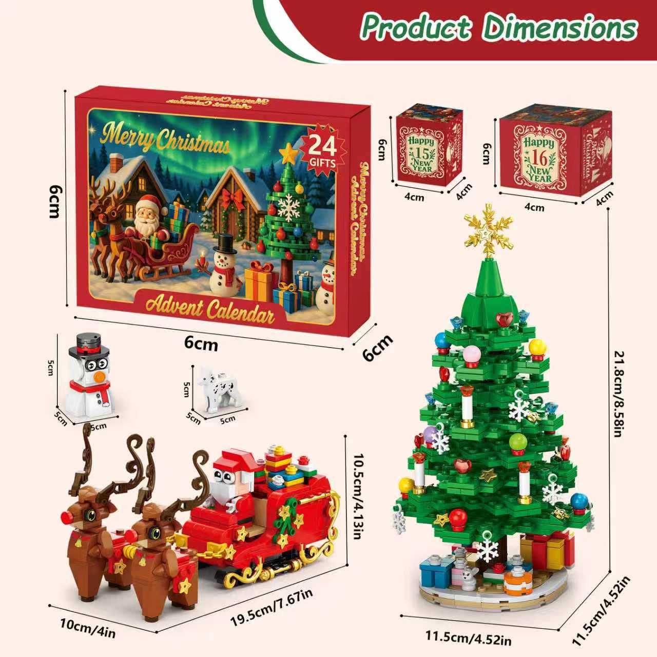 Rubypop Christmas Tree Advent Calendar 2025, 24 Day Countdown Kit with 912PCS Building Blocks Set, Xmas Holiday Decorations Gift for Kids Teen Girls Boys (Santa Sleigh Reindeer) - Medaid International