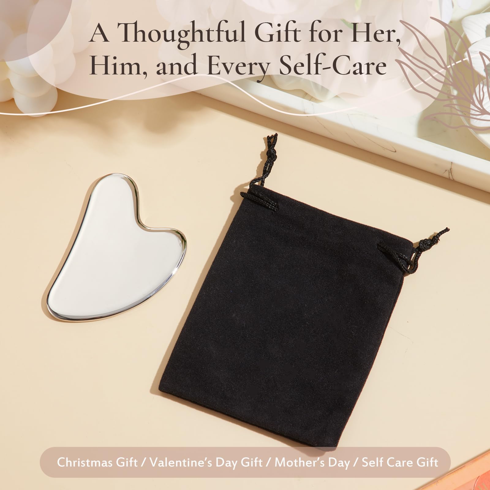 Nuanchu Stainless Steel Gua Sha Facial Tools Metal Guasha Tool for Face Body Jawline Shaper, Double Chin Reducer, Puffiness Reducing, Lymphatic Drainage Massager Skin Care Gift with Pouch(Silver) - Medaid International