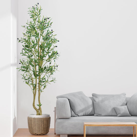HZXGCP Olive Tree 6ft, Artificial Olive Tree with White Pot, Fake Tree with 1296 Dense Leaves & 72 High-Simulated Olive Fruits - Easy Assembly, Low Maintenance (Olive Tree 6ft) - Medaid International