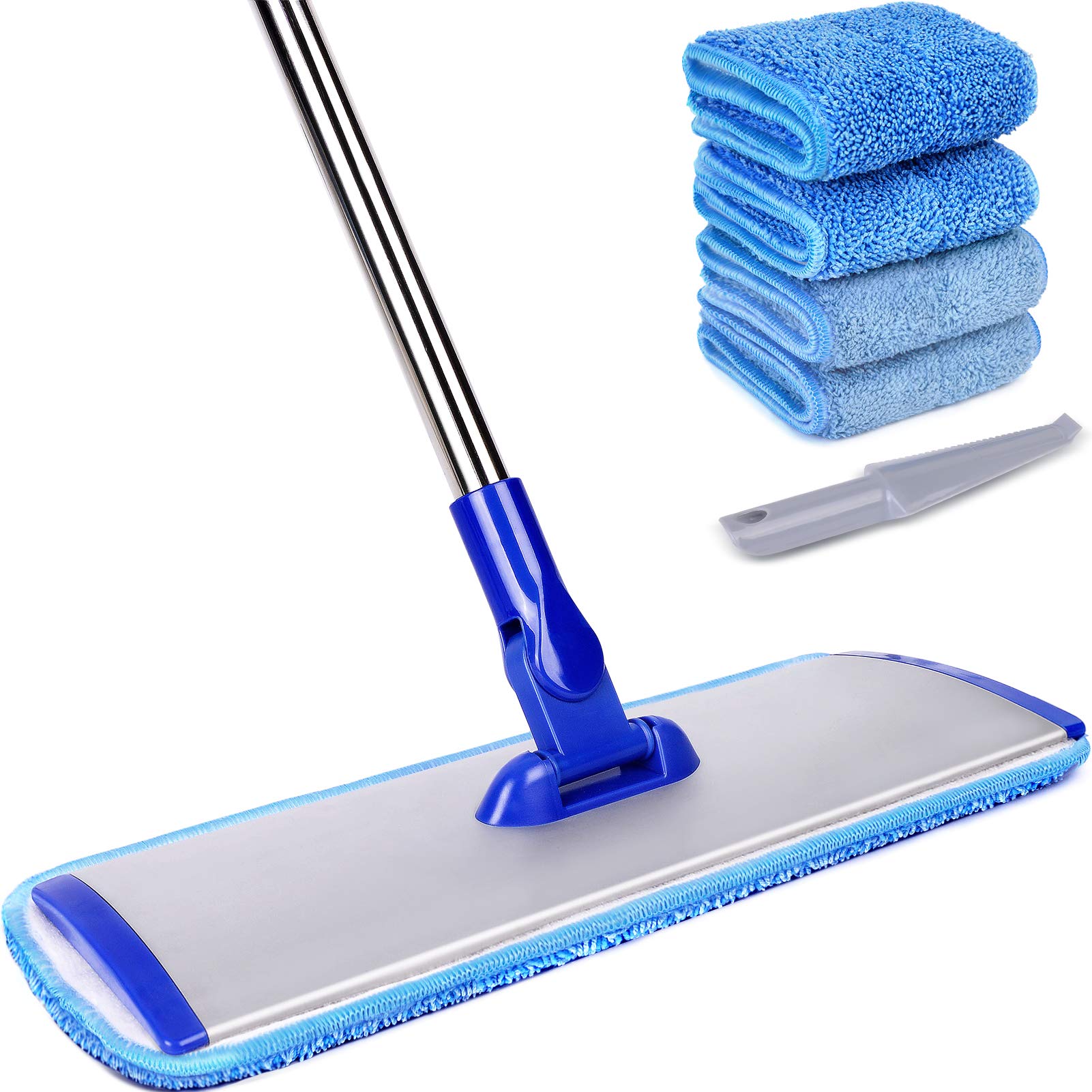 18" Professional Microfiber Mop Floor Cleaning System, Flat Mop with Stainless Steel Handle, 4 Reusable Washable Mop Pads, Wet and Dust Mopping for Hardwood, Vinyl, Laminate, Tile Cleaning - Medaid International