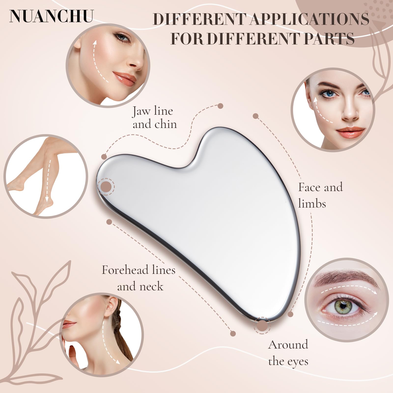 Nuanchu Stainless Steel Gua Sha Facial Tools Metal Guasha Tool for Face Body Jawline Shaper, Double Chin Reducer, Puffiness Reducing, Lymphatic Drainage Massager Skin Care Gift with Pouch(Silver) - Medaid International