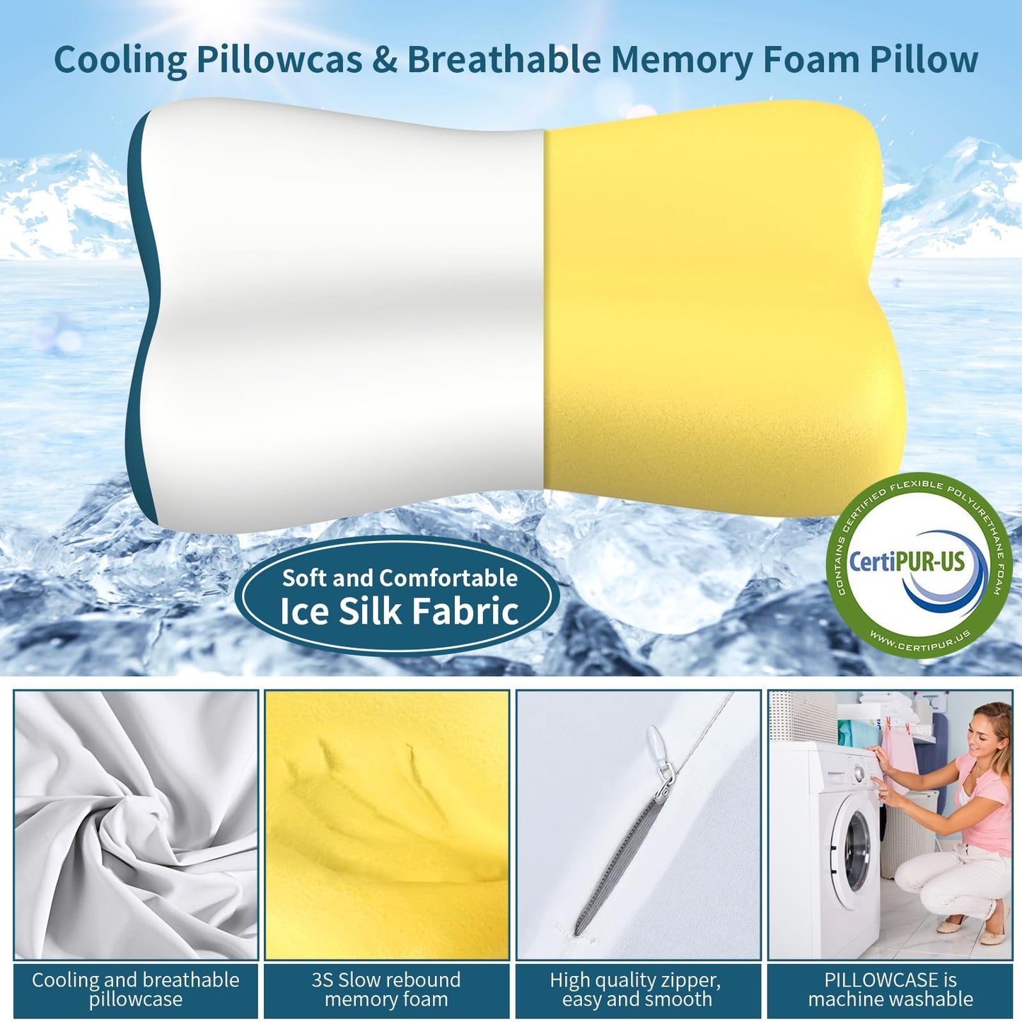 Cervical Neck Pillow for Pain Relief, Contour Memory Foam Pillows for Sleeping, Ergonomic Pillow Orthopedic Cooling Pillow Bed Pillow Neck Support for Side Back Stomach Sleepers - Medaid International