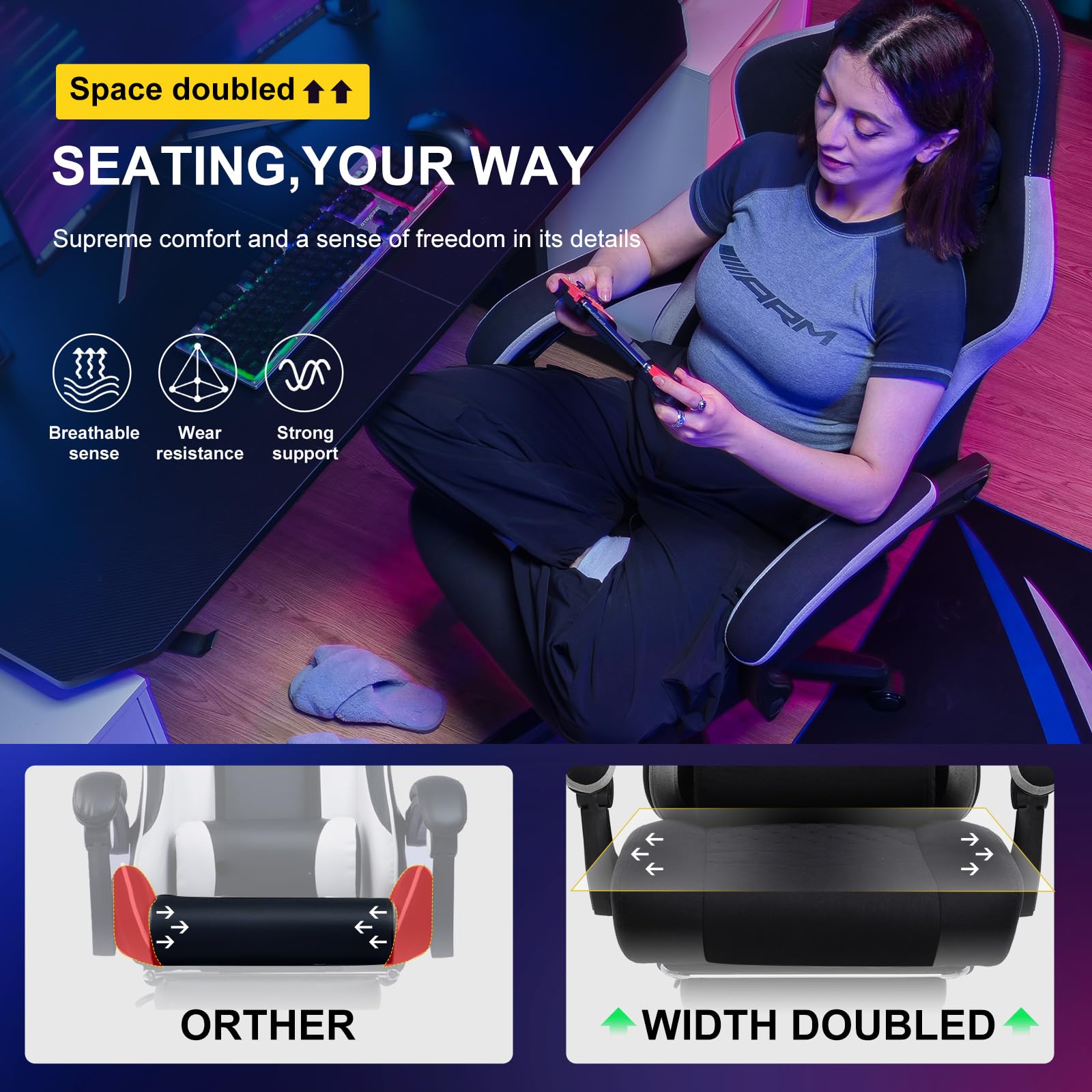GTPLAYER Gaming Chair, Computer Office Chair with Pocket Spring Cushion, Linkage Armrests and Footrest, High Back Ergonomic Computer Chair with Lumbar Support Task Chair with Footrest(Black) - Medaid International