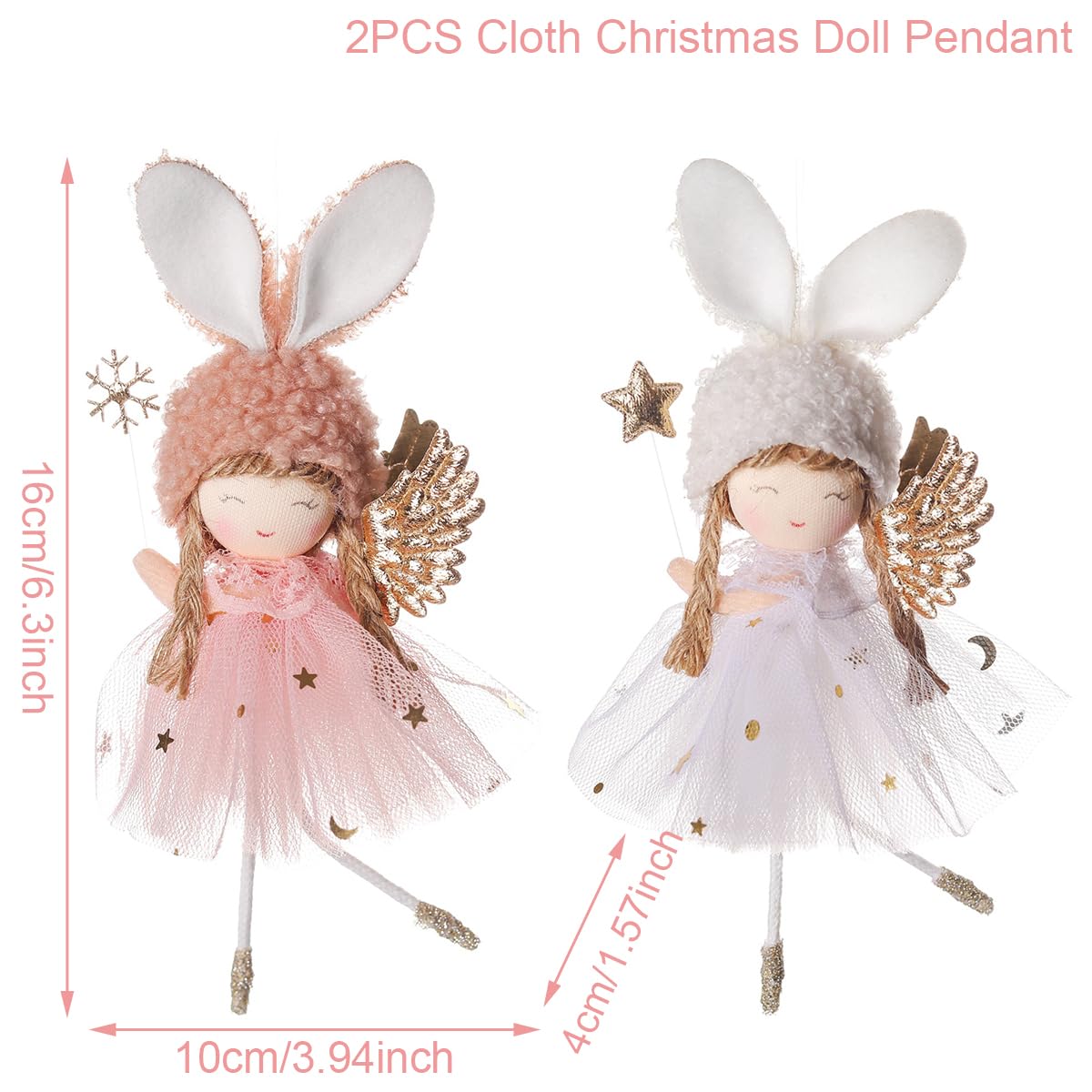 2 Pcs Merry Christmas Plush Angel Hanging Ornaments with Snowflake Glittering Wings Gauze Skirt Fluffy Decorations for Christmas Tree Fireplace and Holiday Display Xmas Indoor Party Supplies 6 Inch - Medaid International