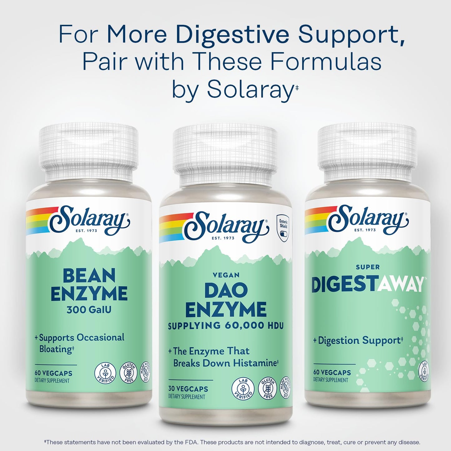 SOLARAY DAO Enzyme - Digestive Enzyme That Breaks Down Histamine - 60,000 HDU - Digestive Enzymes - Vegan, Gluten Free, Lab Verified - 30 Servings, 30 VegCaps - Medaid International