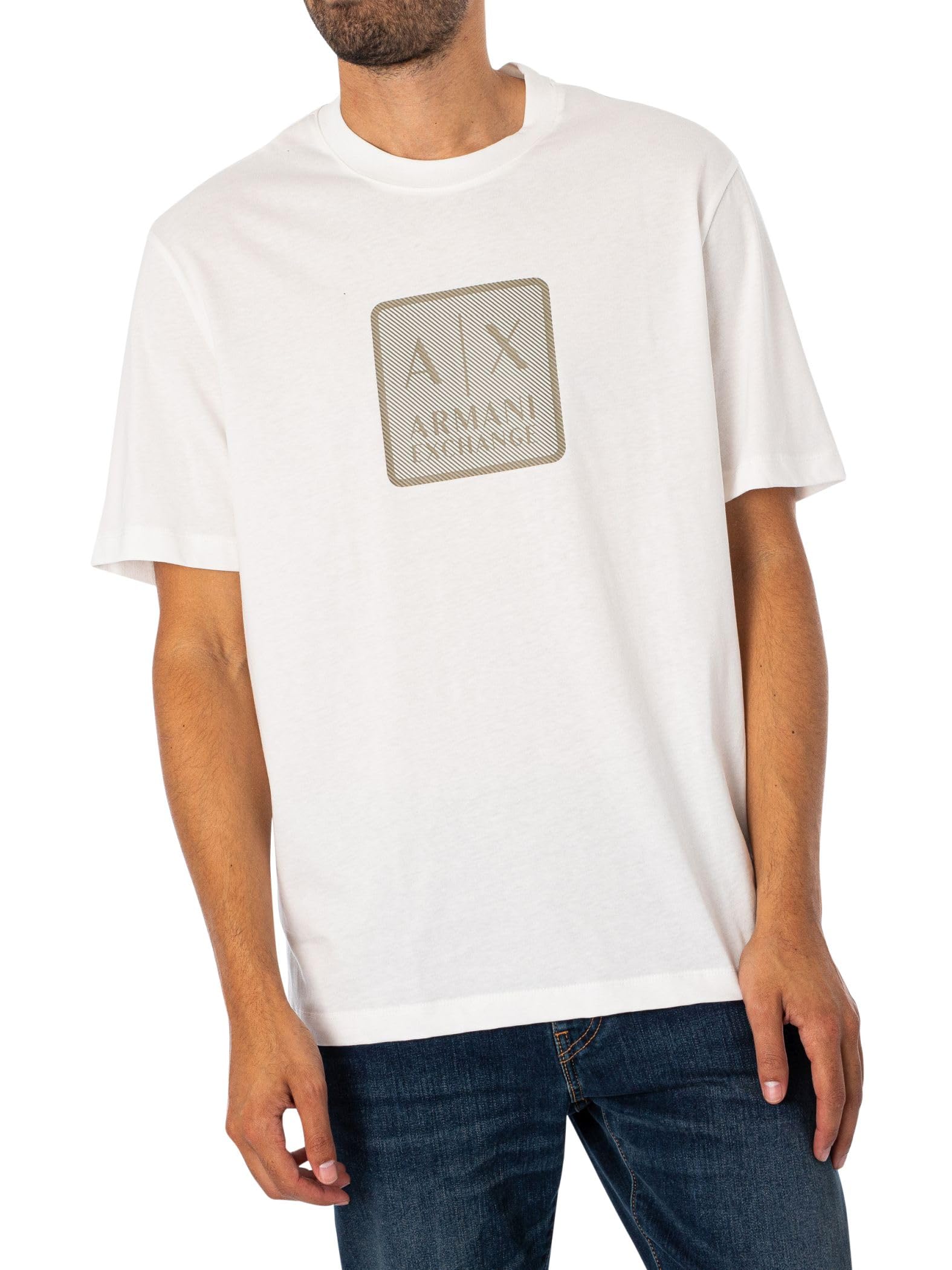 Armani Exchange Men's Square A|X Logo Regular Fit Heavy Jersey Tee Off White, S - Medaid International