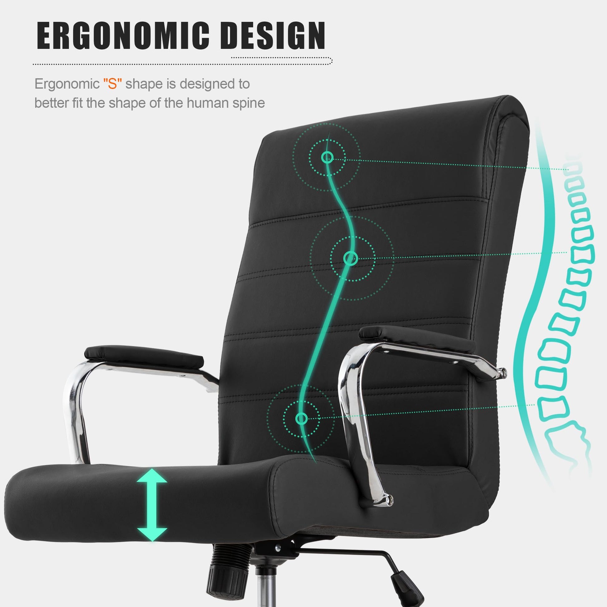 BOWTHY Office Desk Chair,Modern Leather Conference Room Chairs,High Back Ergonomic Home ofiice Chair,Adjustable Height Swivel Executive Computer Chair with Padded Seat and Armrest - Medaid International