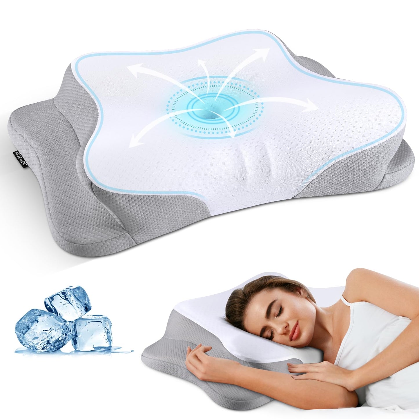 Cervical Neck Pillow for Pain Relief - Cooling Ergonomic Neck Support Pillow for Sleeping, Orthopedic Contour Memory Foam Pillows for Side, Back & Stomach Sleepers with Pillowcase - Medaid International