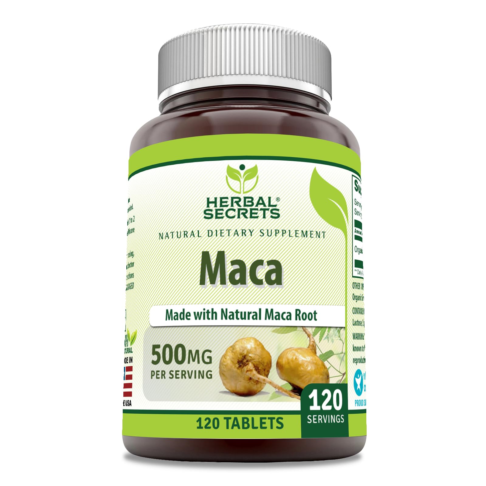 Herbal Secrets Maca Supplement | 500 Mg Per Serving | 120 Tablets | Non-GMO | Gluten Free | Made in USA - Medaid International