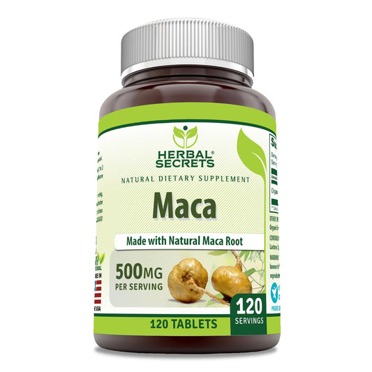 Herbal Secrets Maca Supplement | 500 Mg Per Serving | 120 Tablets | Non-GMO | Gluten Free | Made in USA - Medaid International