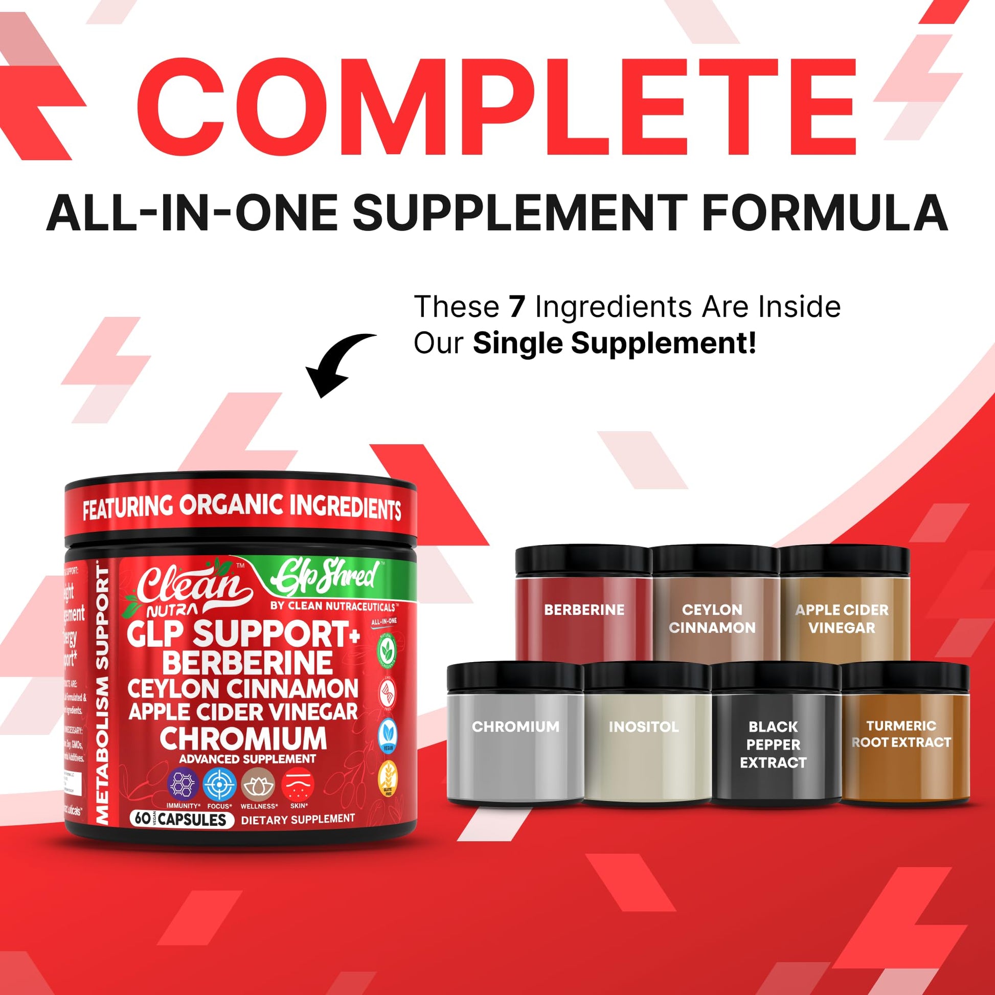 GLP1 Supplement Berberine Ceylon Cinnamon Apple Cider Vinegar Chromium Turmeric PCOS Supplements Immunity & Metabolism Support 60 Vegan Capsules by Clean Nutra - Medaid International