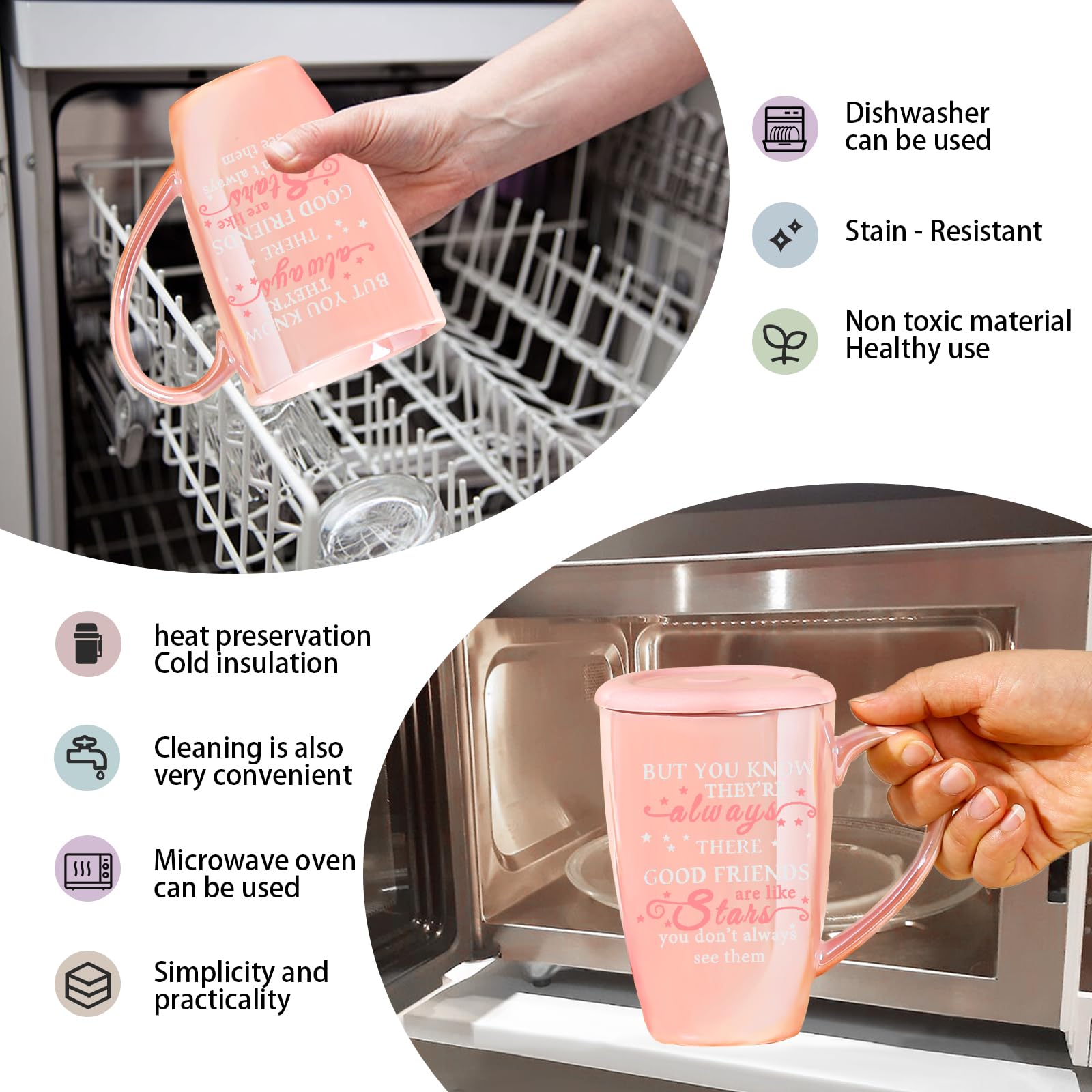 Friendship Gifts for Women Pink Ceramics Coffee Mug Tea Cup Unique Birthday Christmas Gifts Ideas for Friends Female Her Soul Sister Besties Coworker BFF Cute Stuff - Medaid International