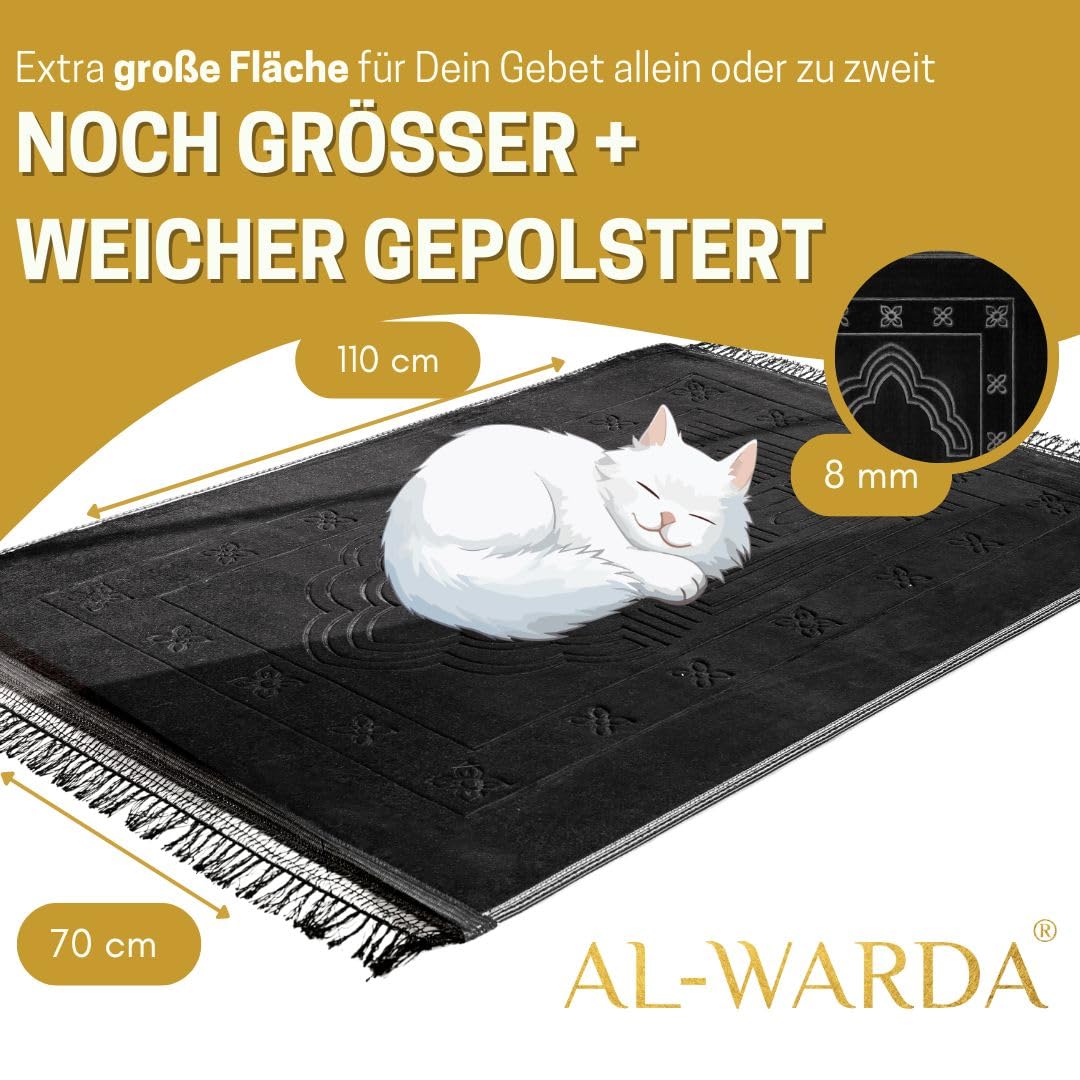 AL-WARDA Muslim Prayer Mat - Super Comfortable and Soft Plush Prayer Mat - Thick Muslim Prayer Mat - Soft as a Cloud, Ideal for Knees and Forehead (Black) - Medaid International